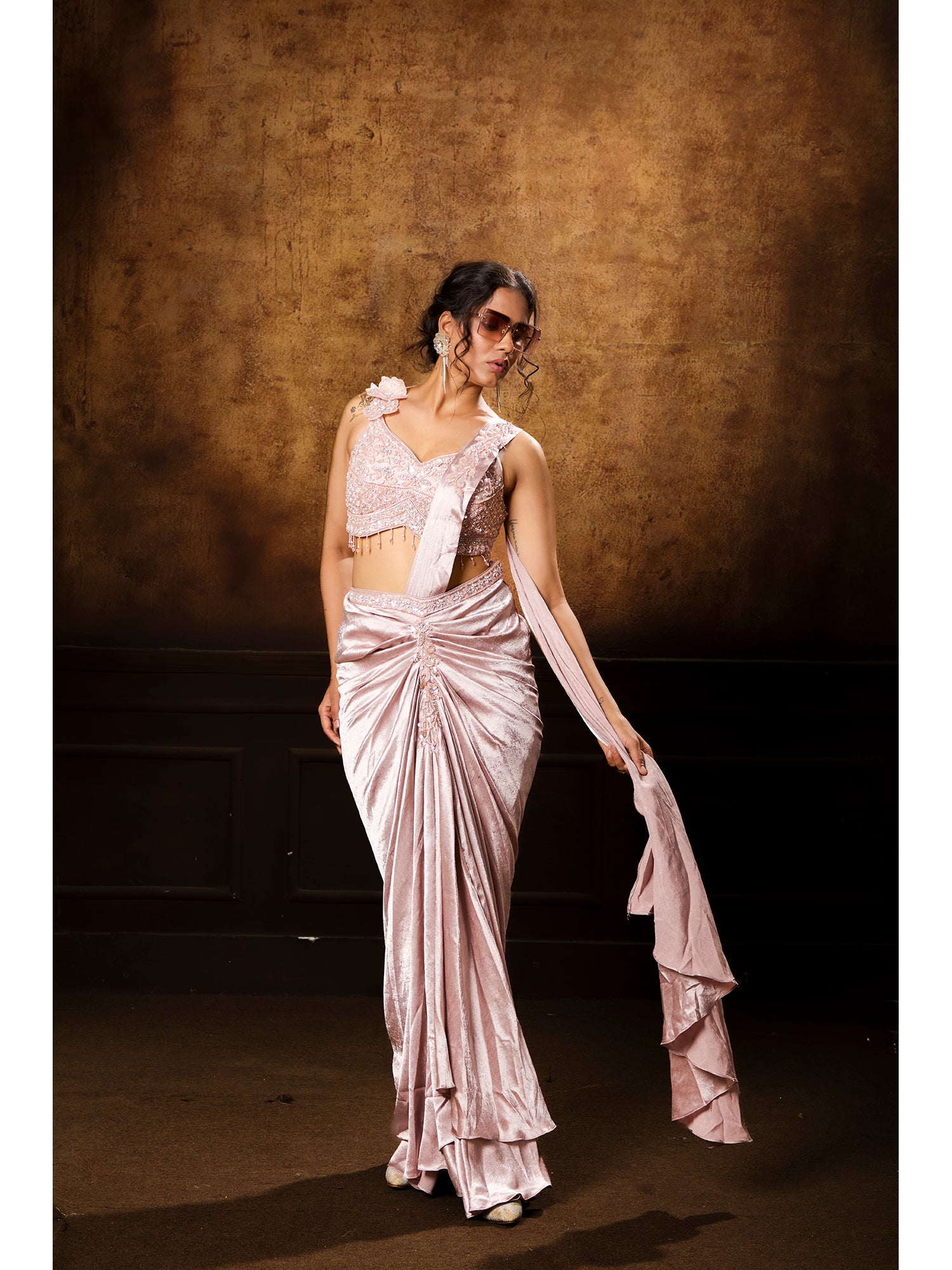Pink Exclusive Drape Saree In Imported Fabric
