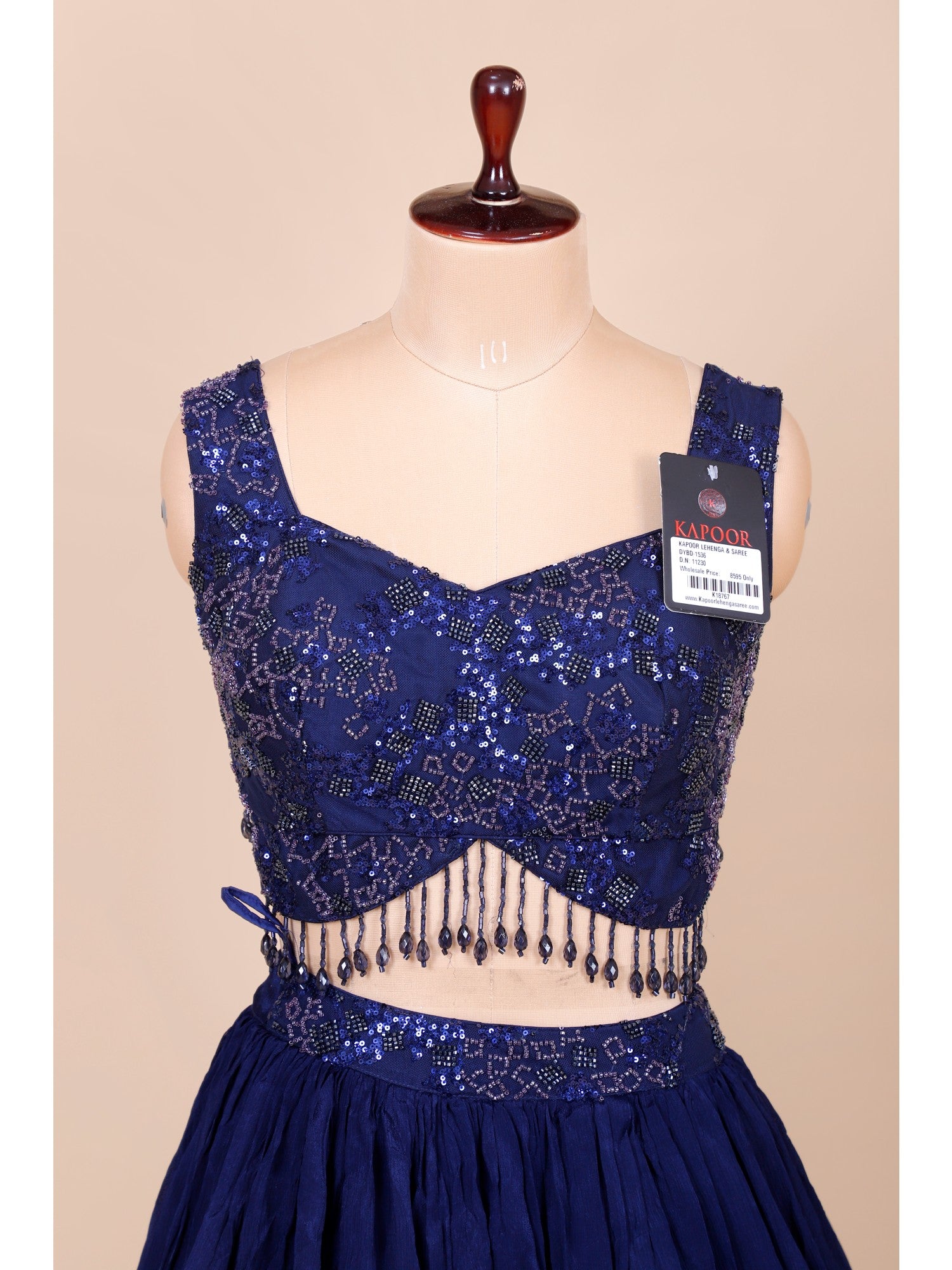 Royal Blue Georgette Crop Top With Sequins
