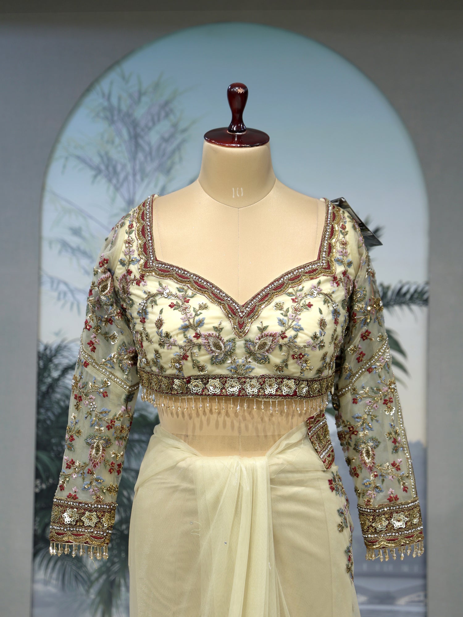 Off White Net Designer Saree with Heavy Embroidery Work