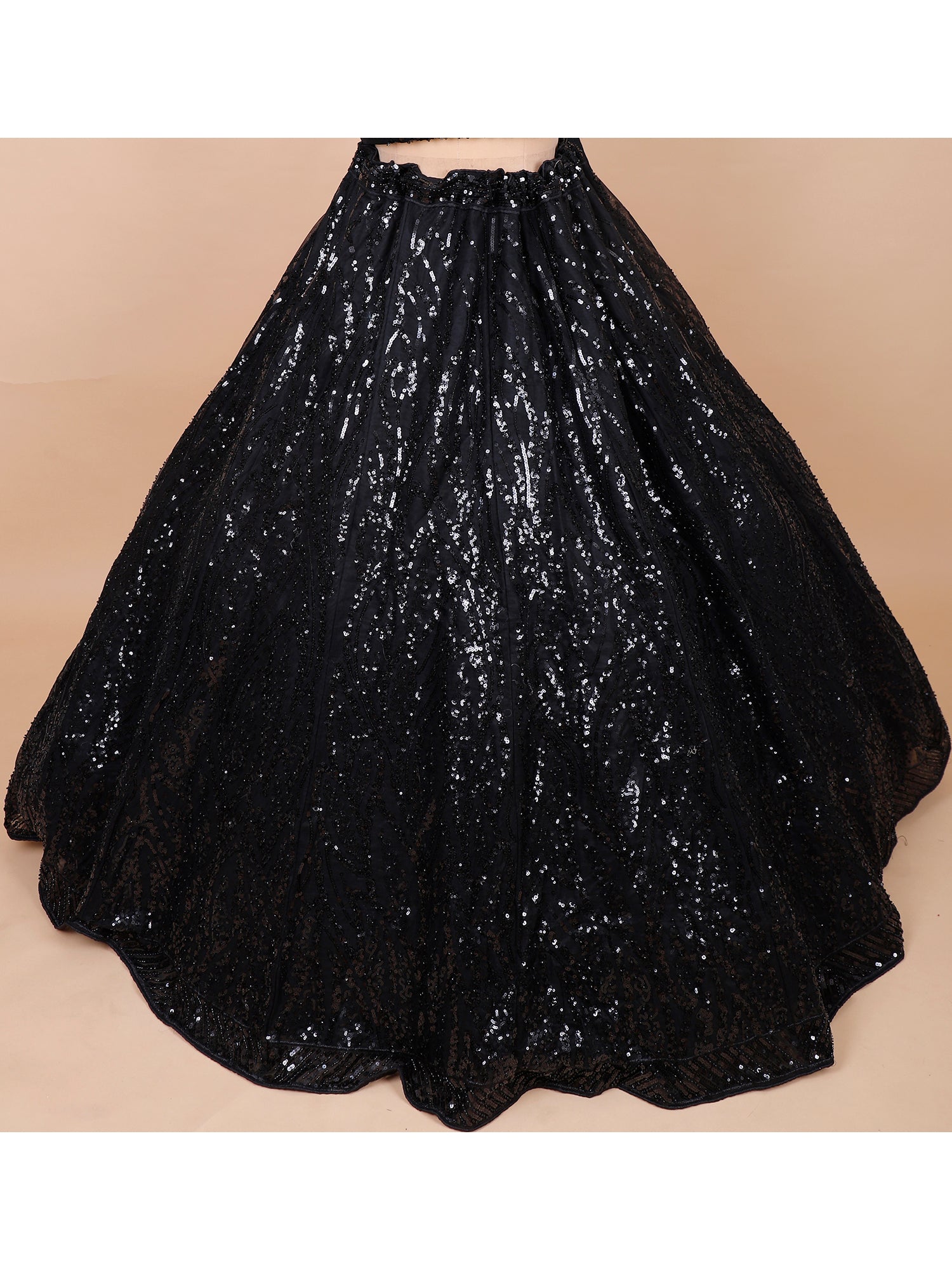 Black Net Designer Lehenga With Sequins &amp; Cut Dana