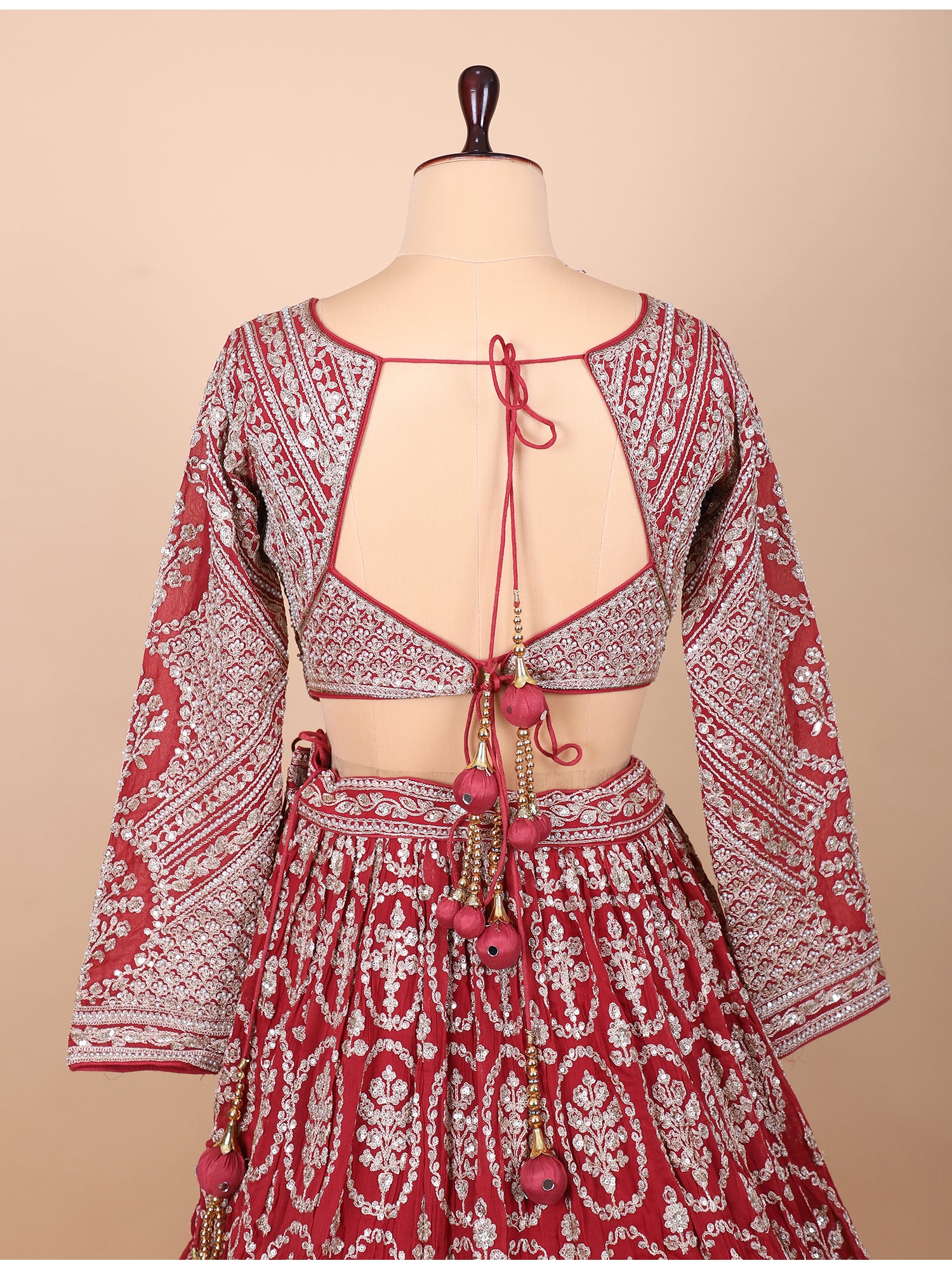 Deep Maroon Handcrafted Lehenga With Dupatta
