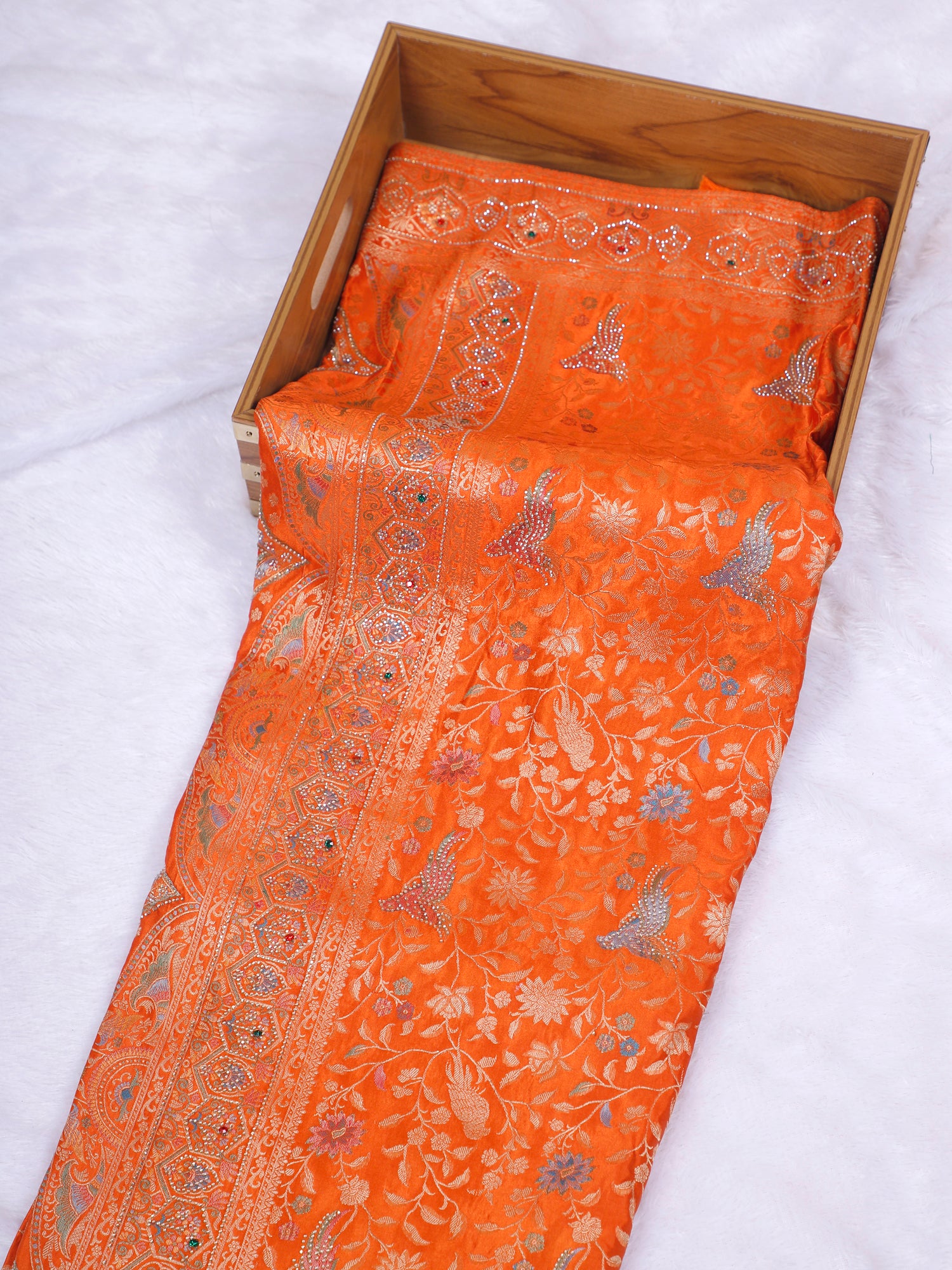 Red-Orange Agni Shimmer Silk-Mousse Saree