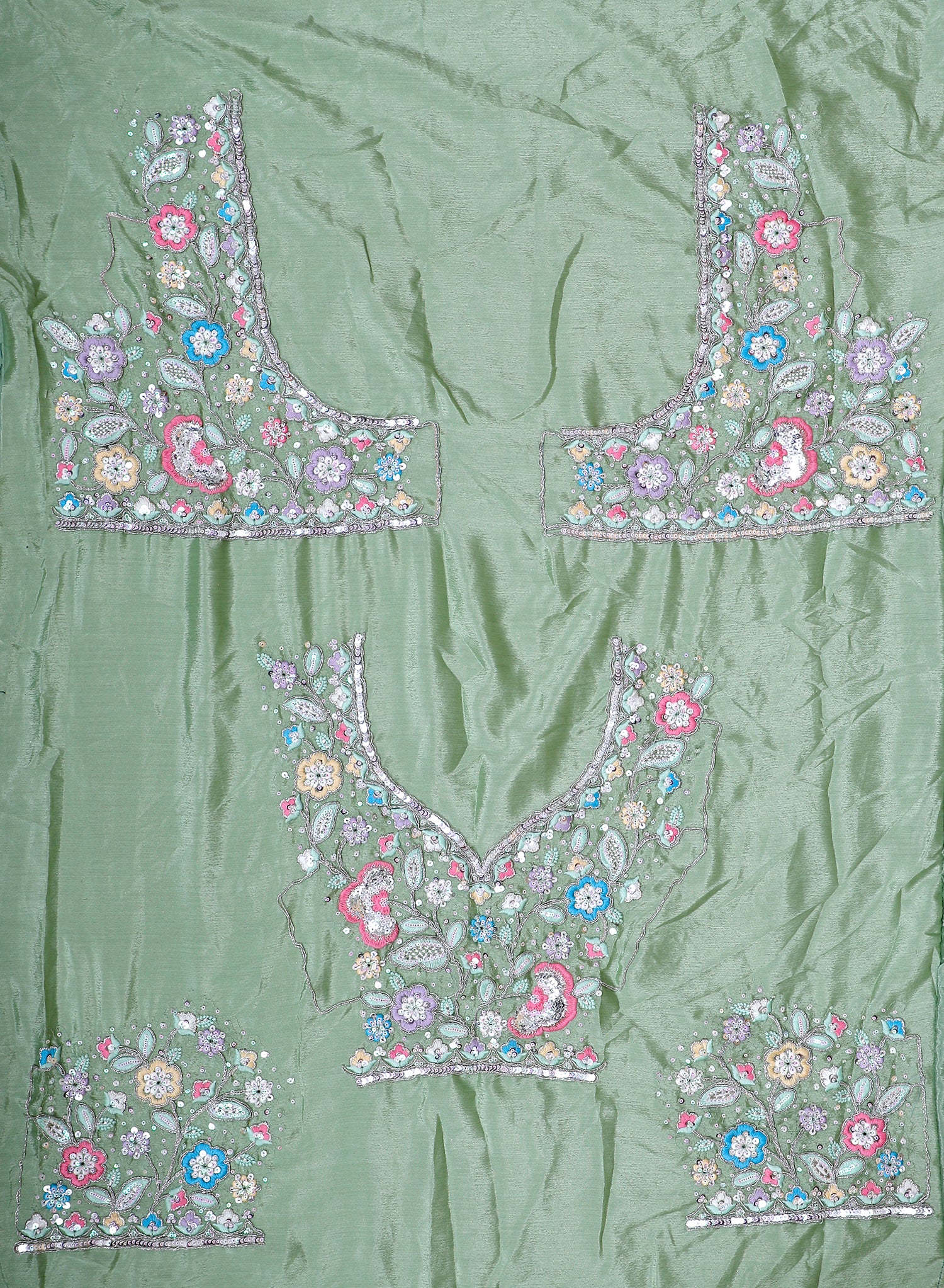 Sea Green Chinon Lehenga With Thread