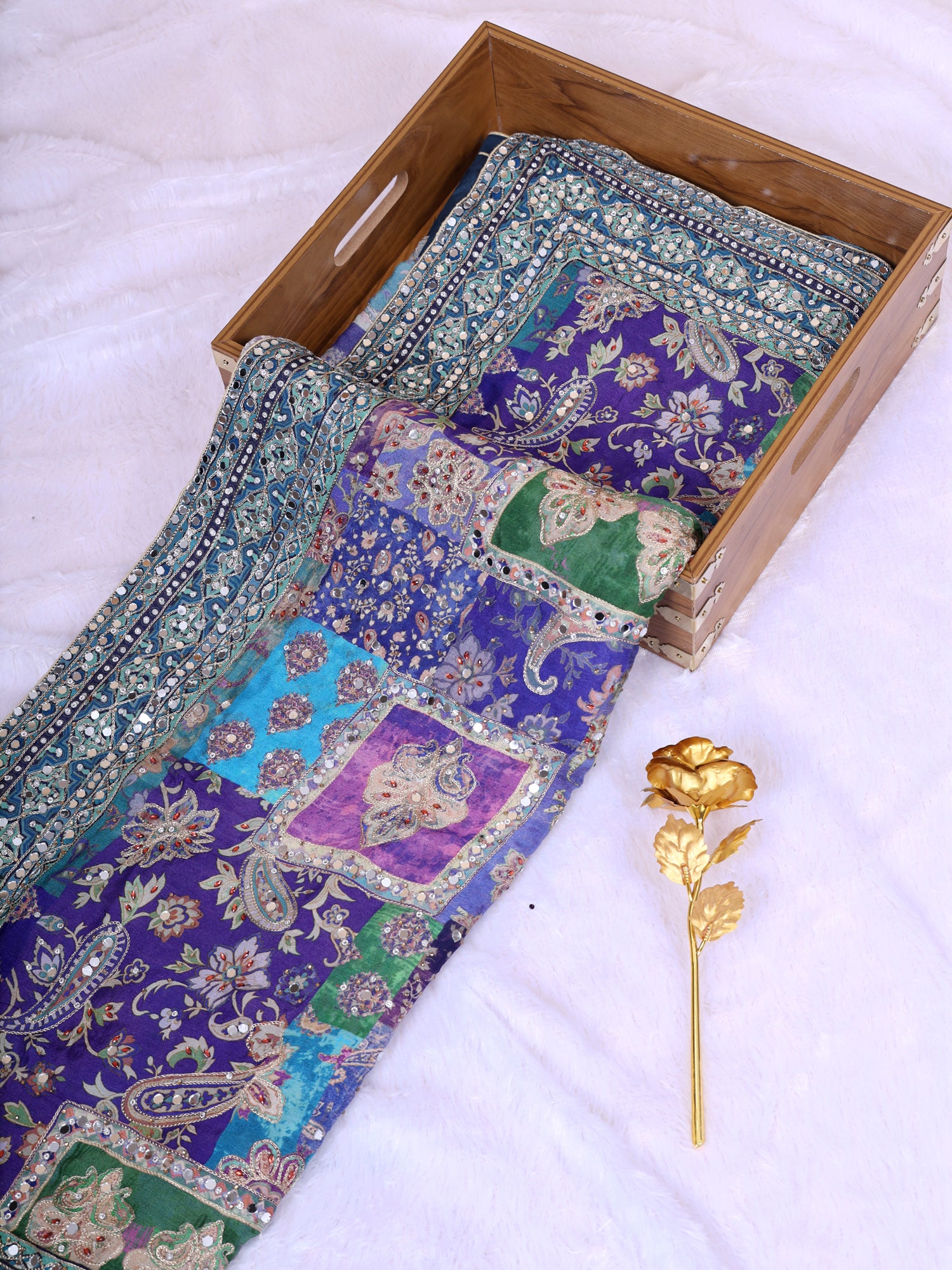 Celestial Blue Grace Mirror &amp; Gota Patti Handcrafted Saree