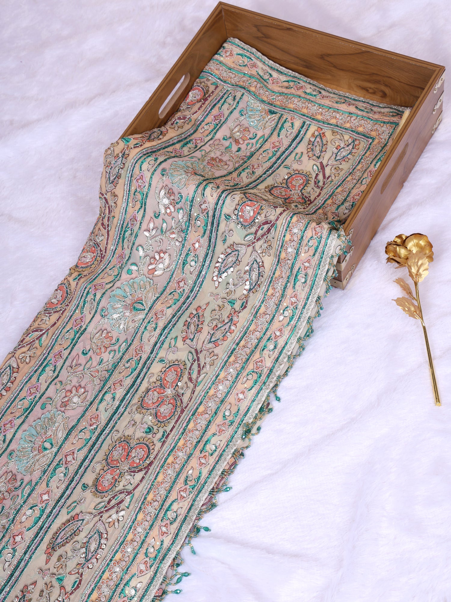 Traditional Rajwadi Craft Crepe Georgette Multi-Color GotaPatti Handwork Saree