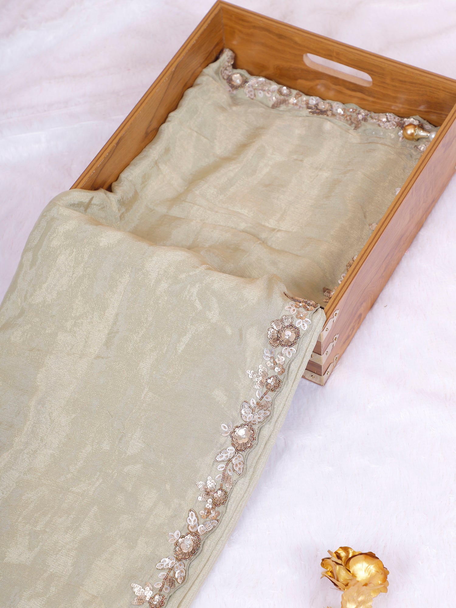 English Green Noor-E-Zardozi Fenty Shimmer Saree with Sequins