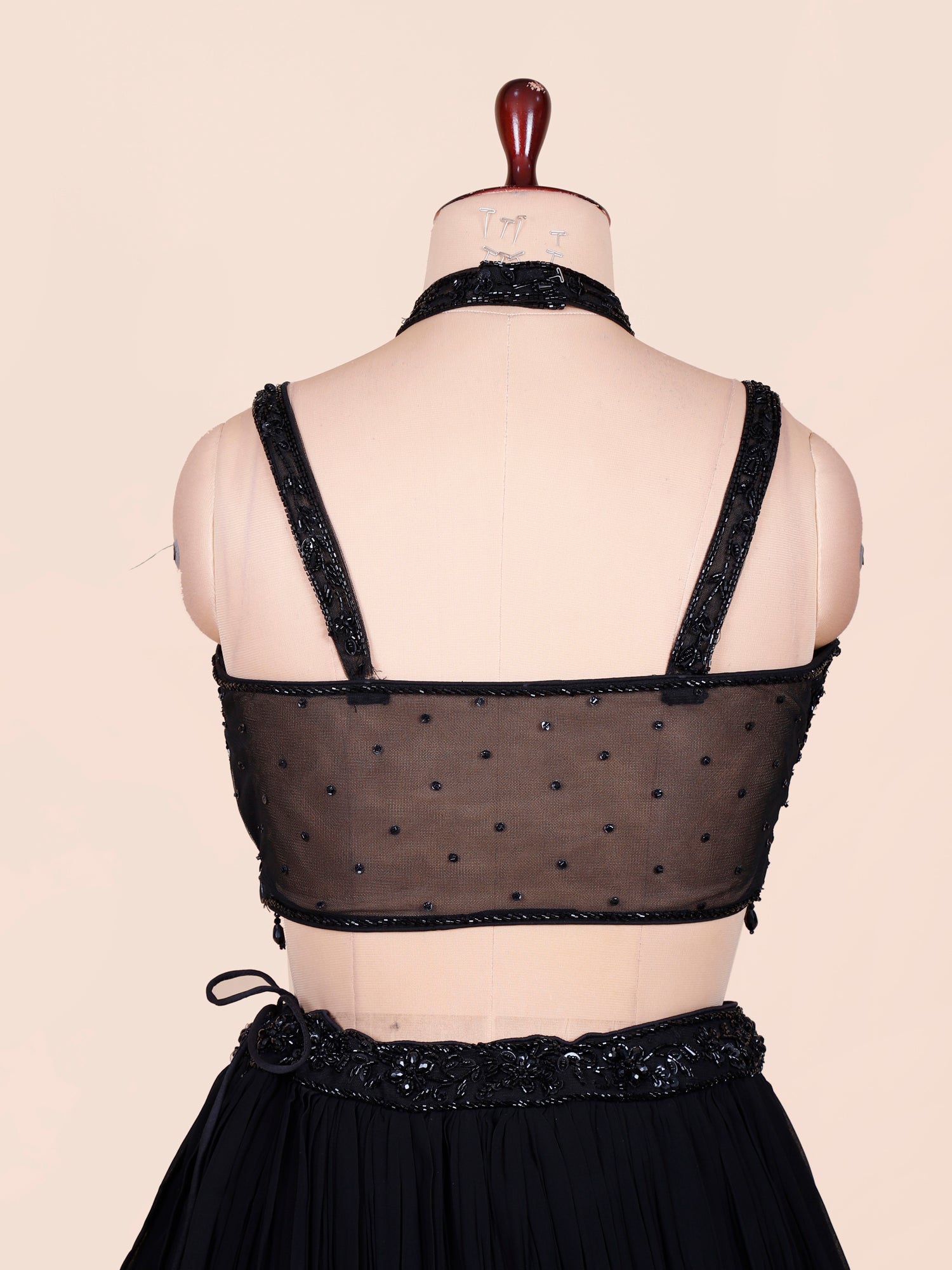 Black Regal Pearl Beads Aura Georgette Lehenga