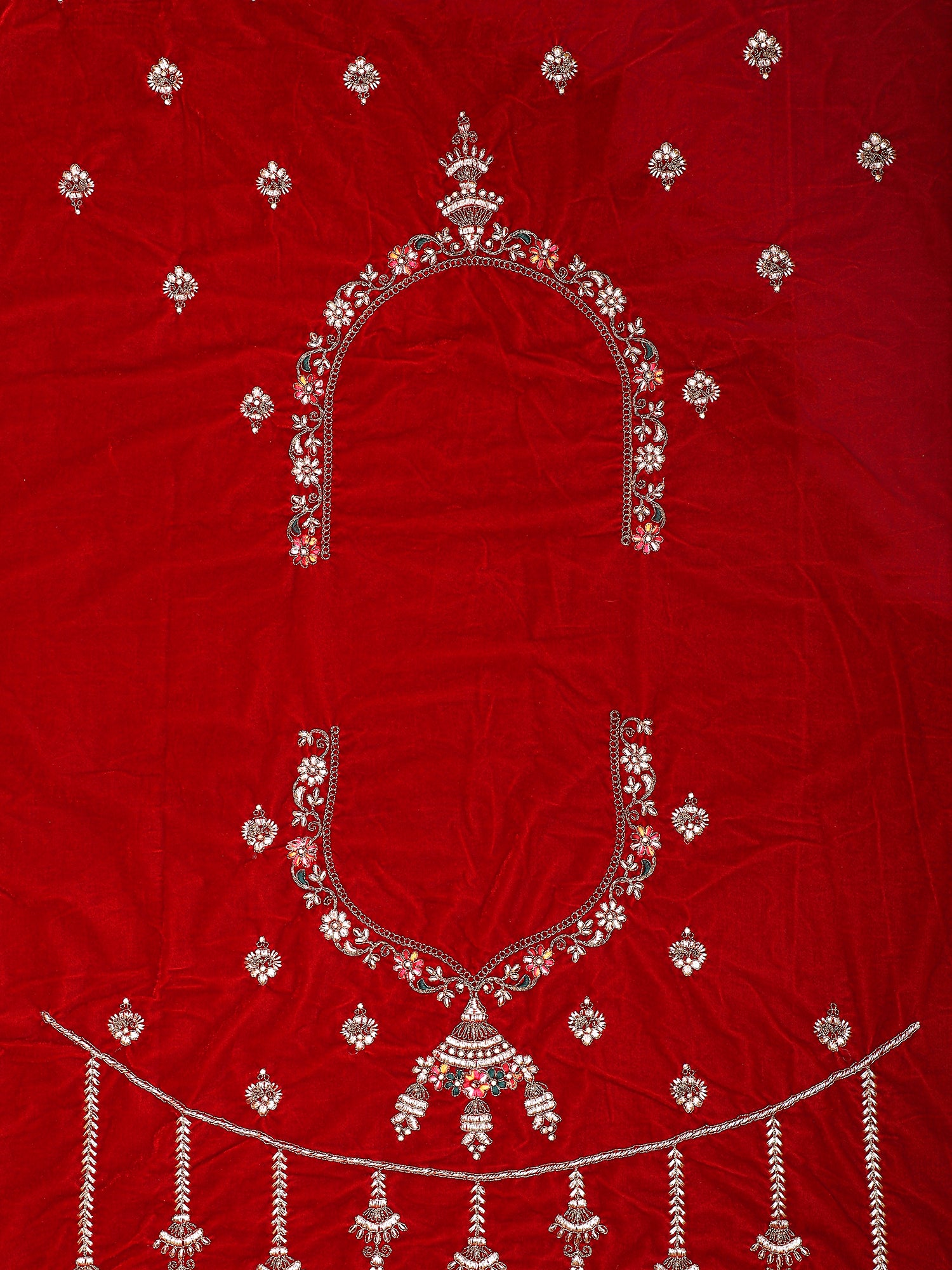 Embroidered Maroon Velvet Bridal Lehenga