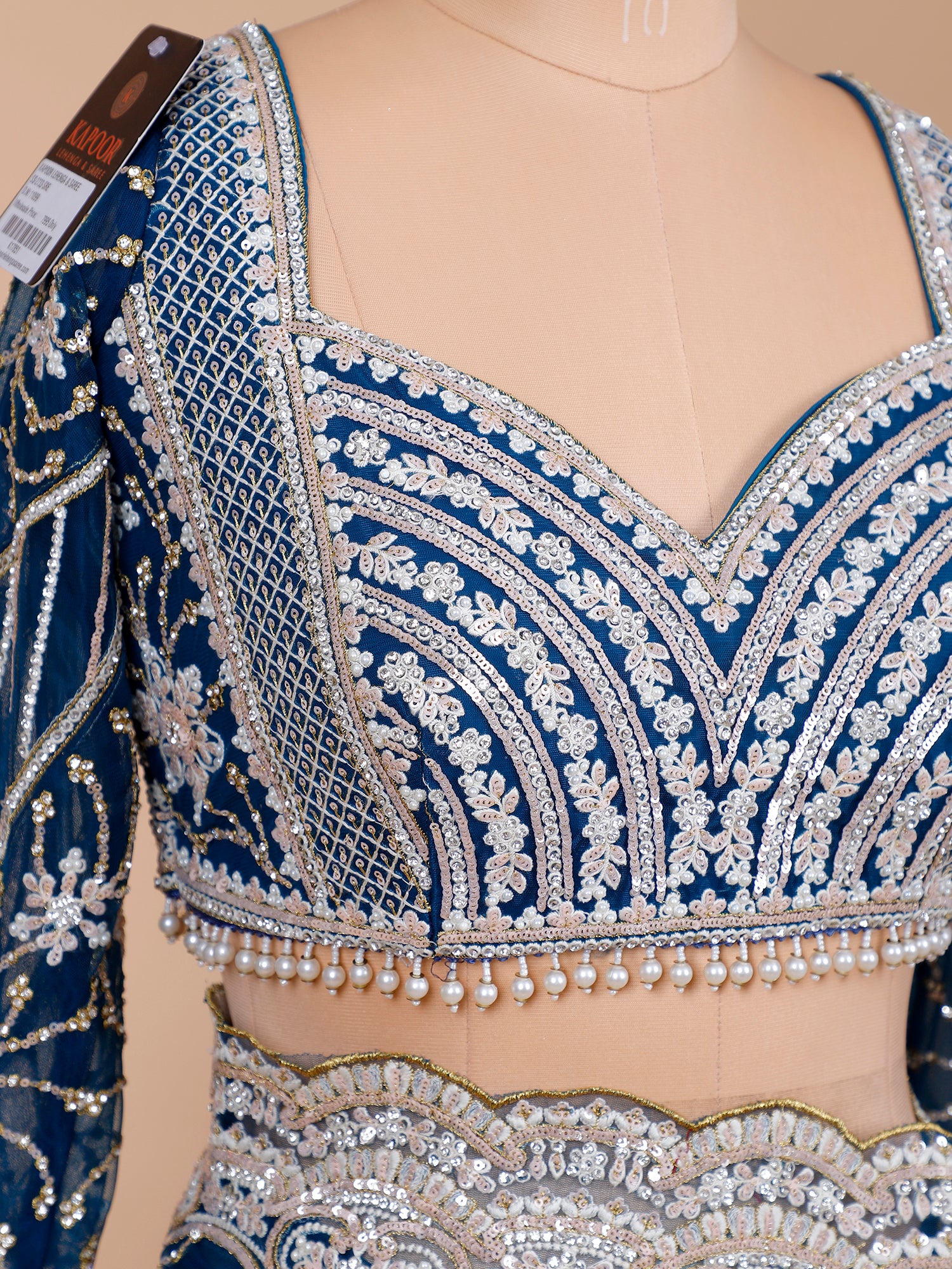 Blue Net Designer Mirror Saree