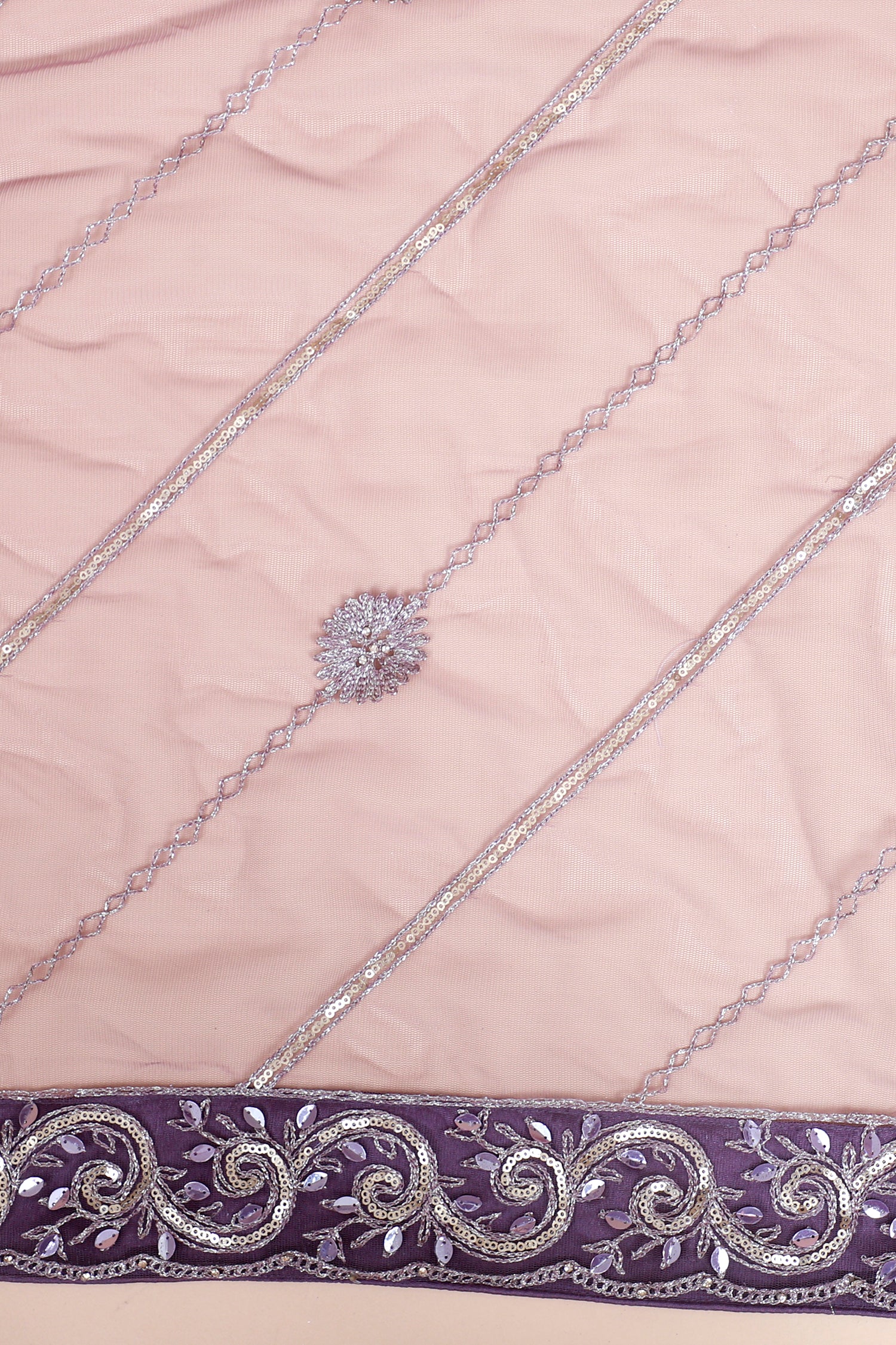 Lilac Net Lehenga With Sequins