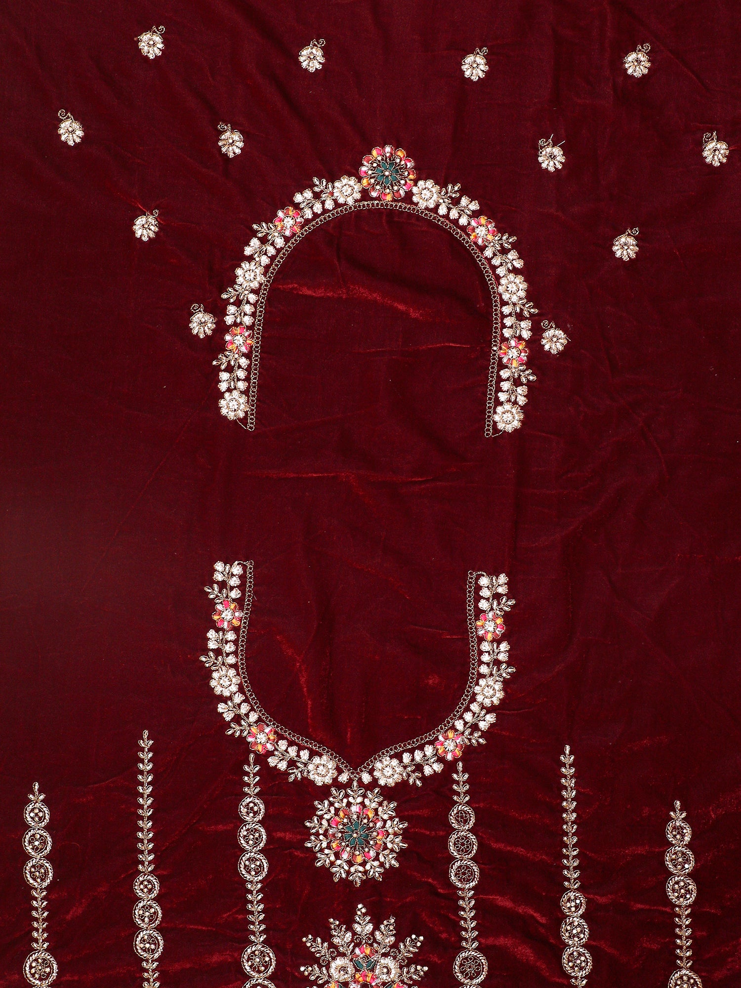 Bridal Lehenga In Velvet With Patch Work