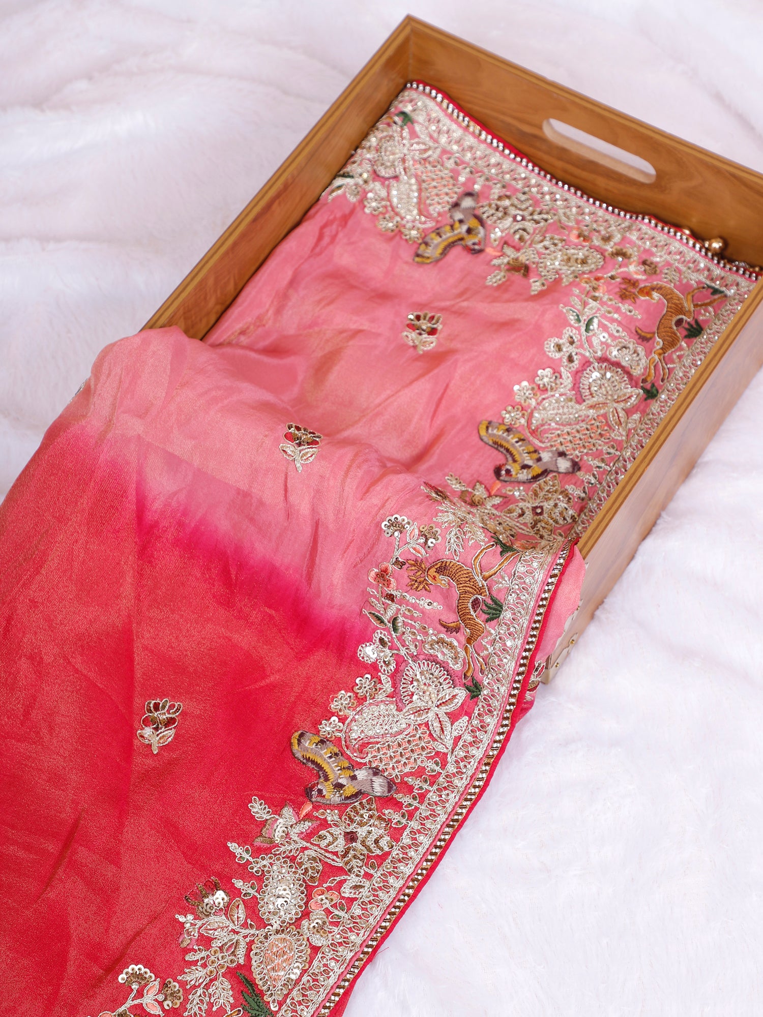 Pink Regal Weave Silk Saree with Diamond Thread Work