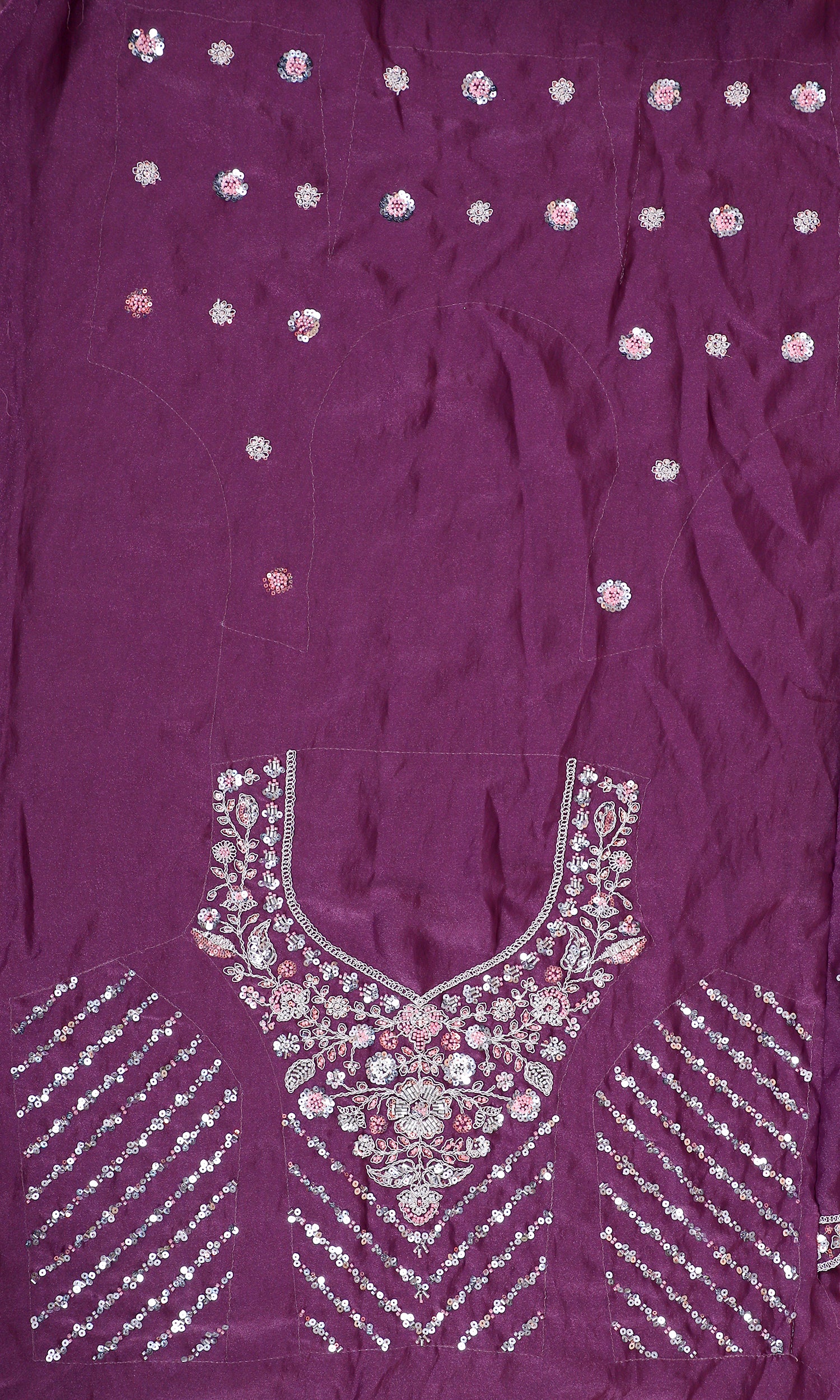 Dark Purple-Red Shimmer Lehenga With Sequins &amp; Beads
