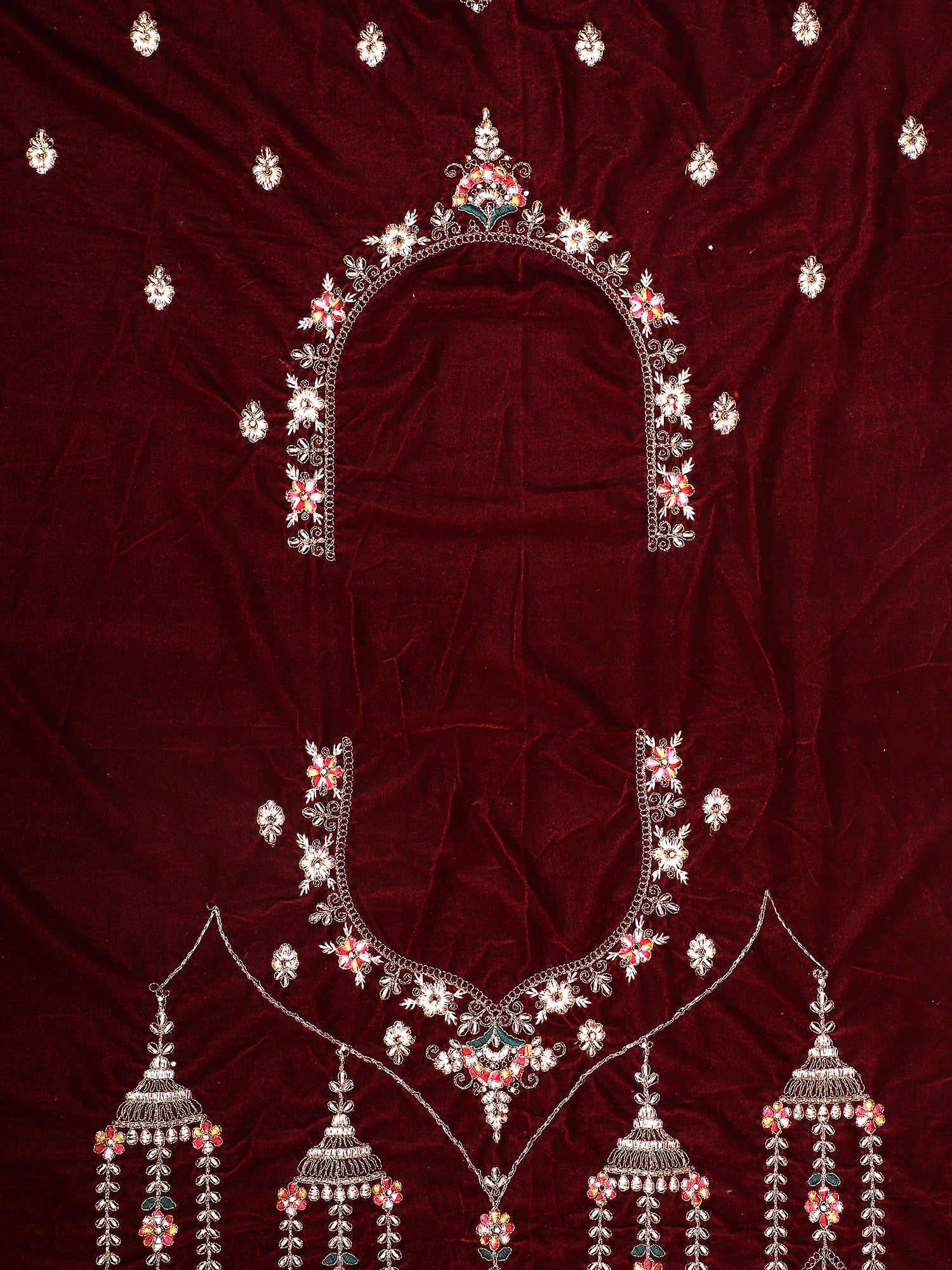 Velvet Bridal Lehenga In Maroon And Red