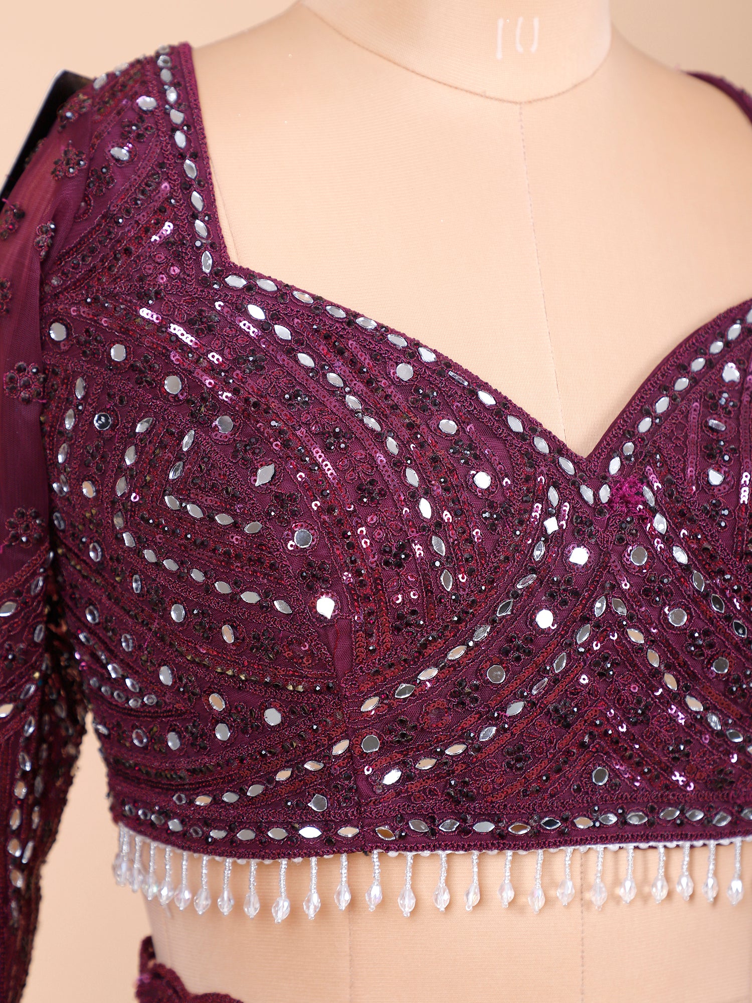 Purple Embroidered Net Sequin Saree