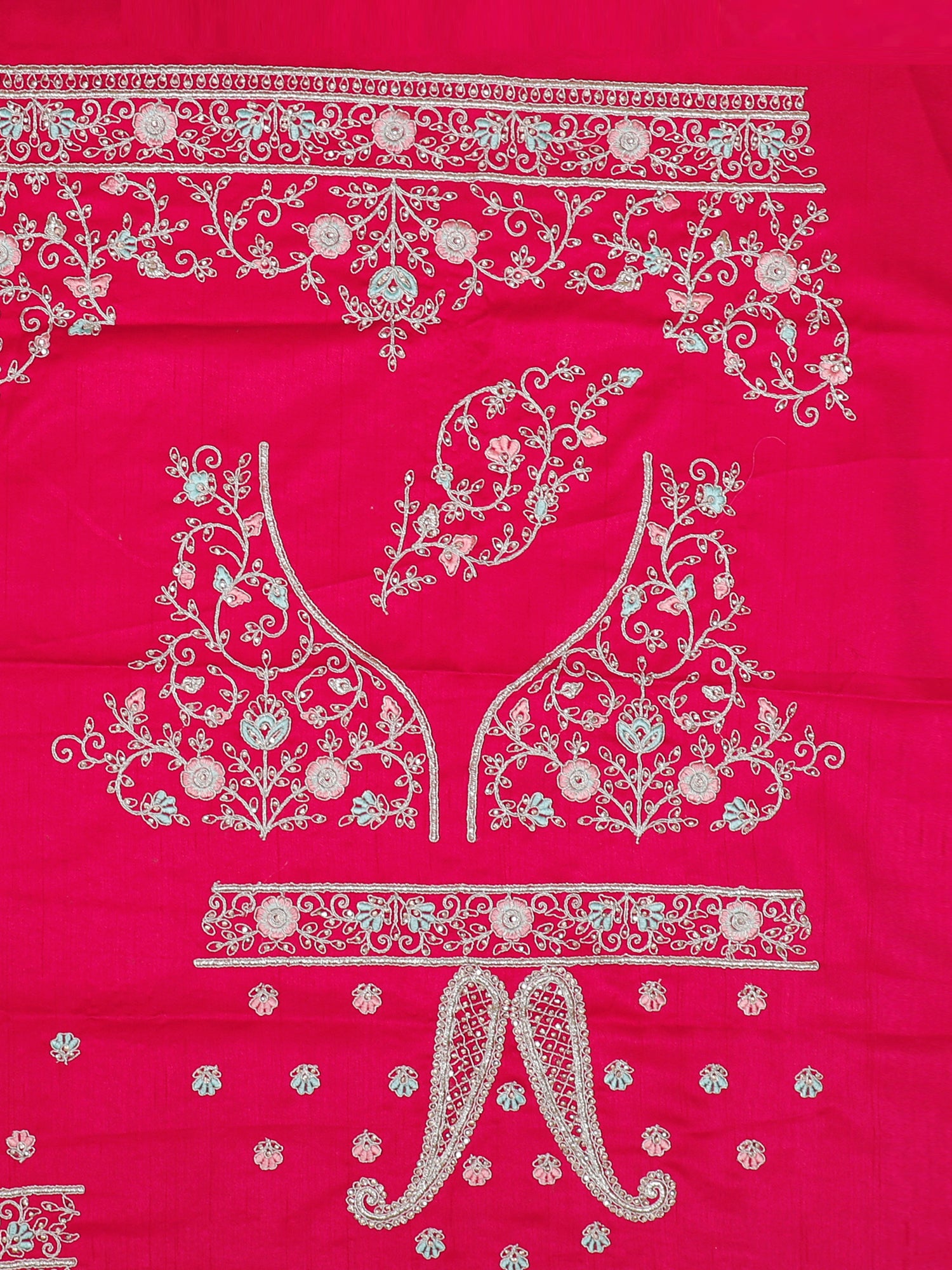 Rosy Pink Silk Lehenga With Thread Art &amp; Diamond