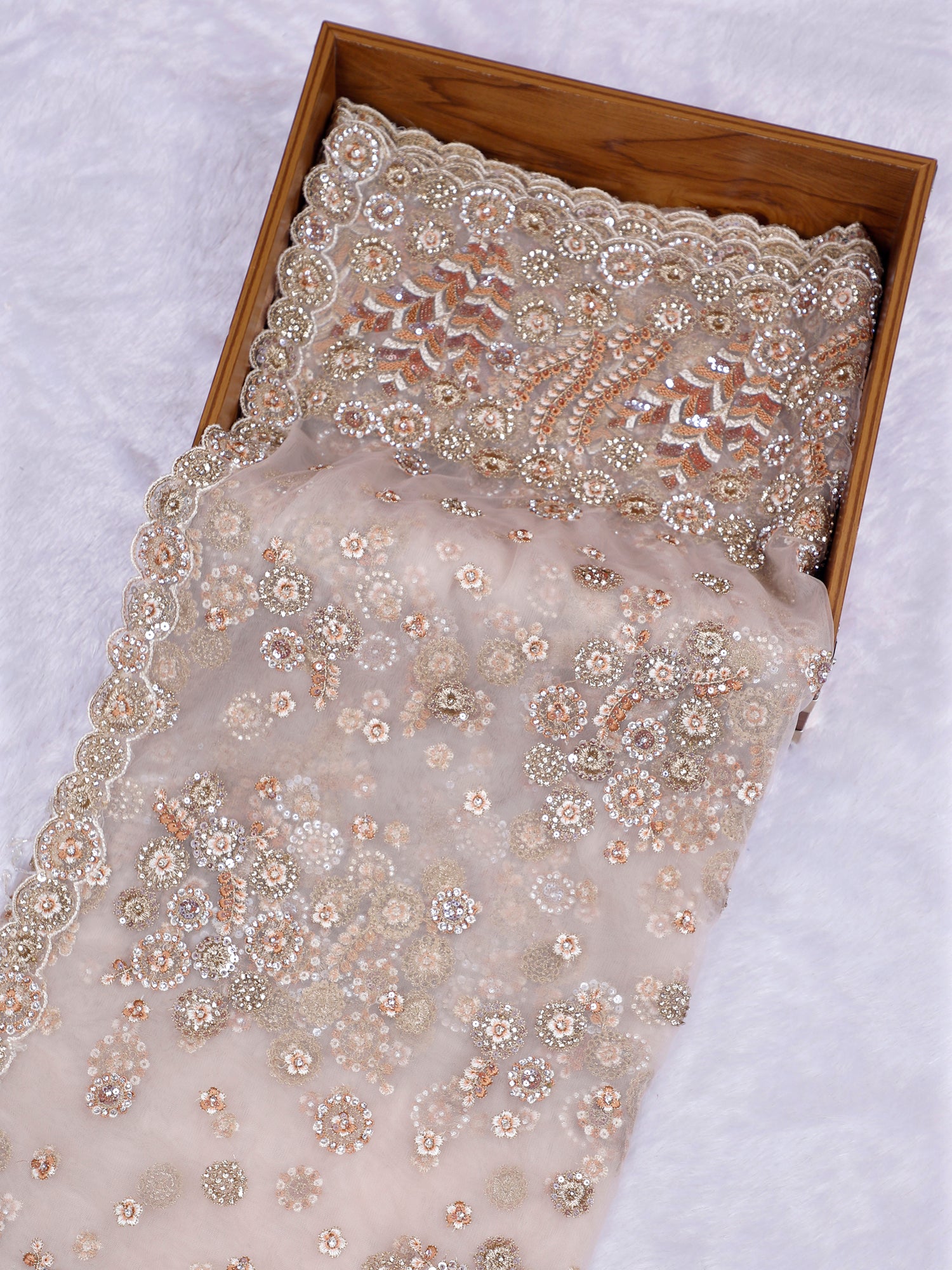 Blush Beige Royale Veil Net Saree with Sequins Diamond Detailing