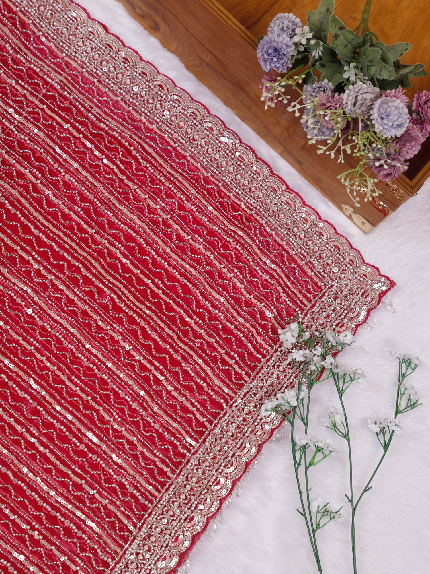 Pink Empress Aura Net Saree