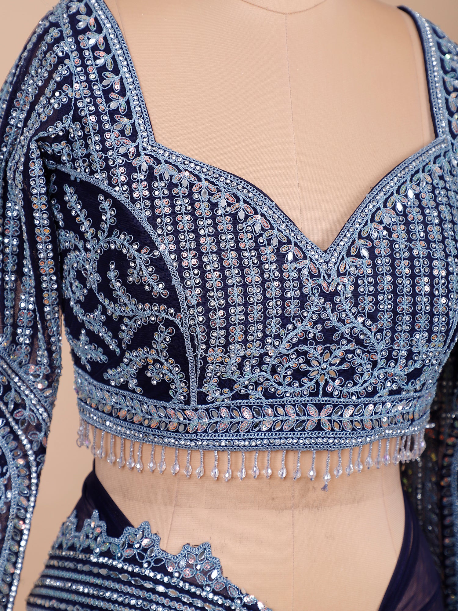 Royal Blue Net Designer Jarkan Saree