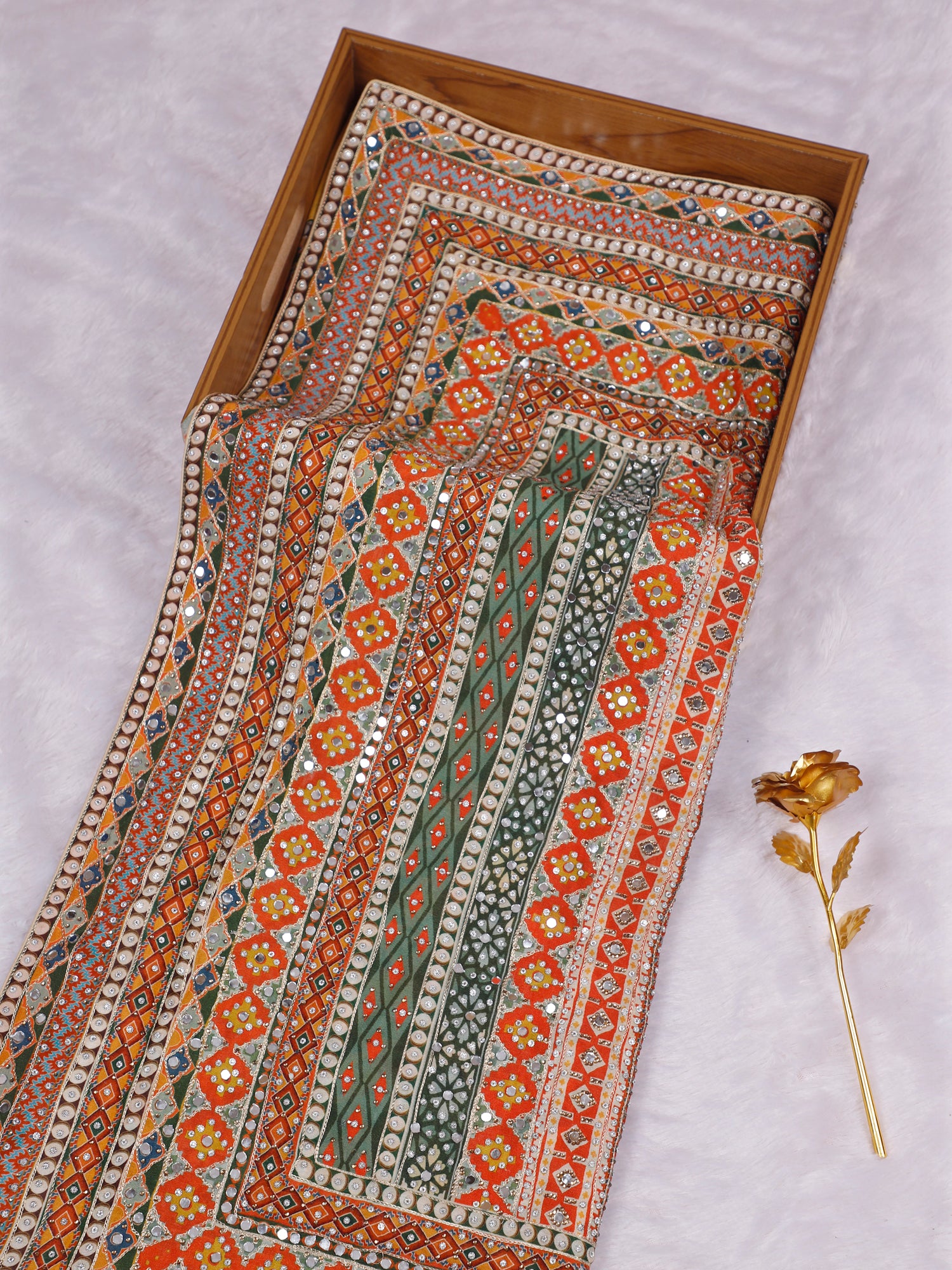 Multicolor Royal Drape Chinon Saree