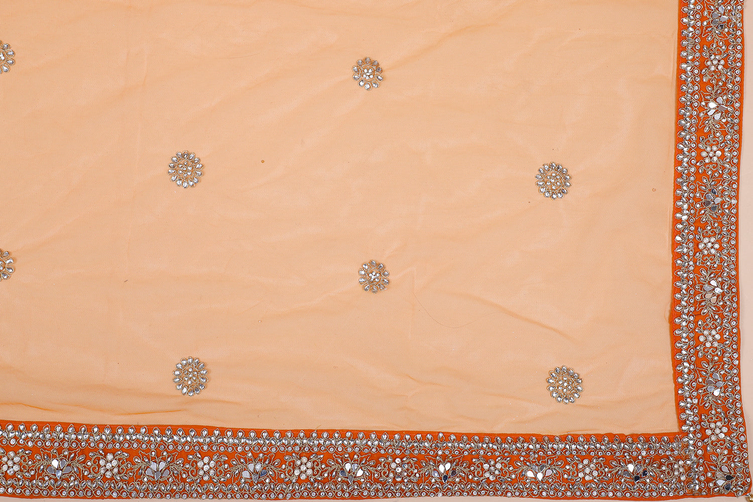 Vibrant Tangerine Orange Net Lehenga