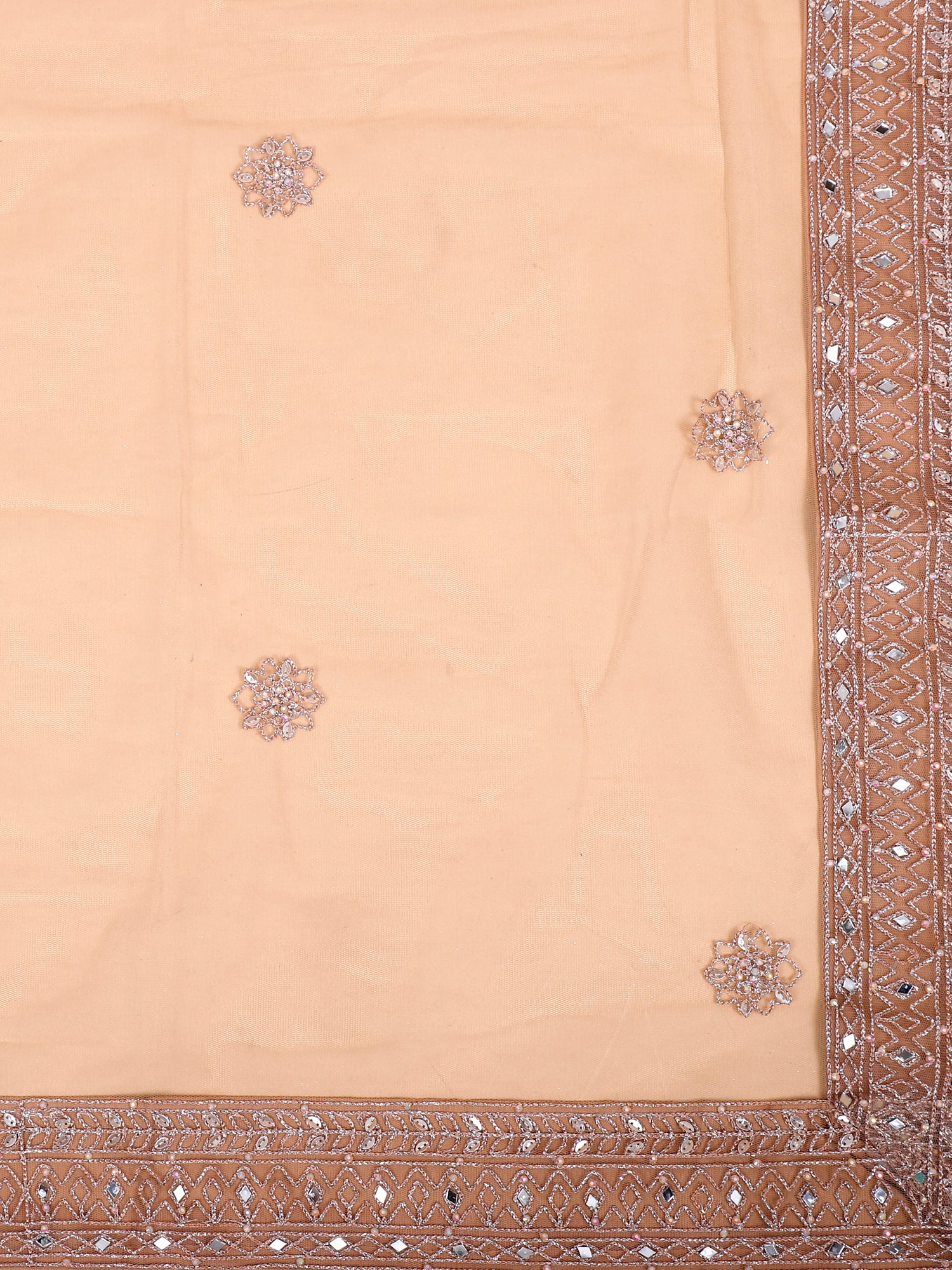 Sunset Peach Mirror &amp; Jarkan Work Lehenga