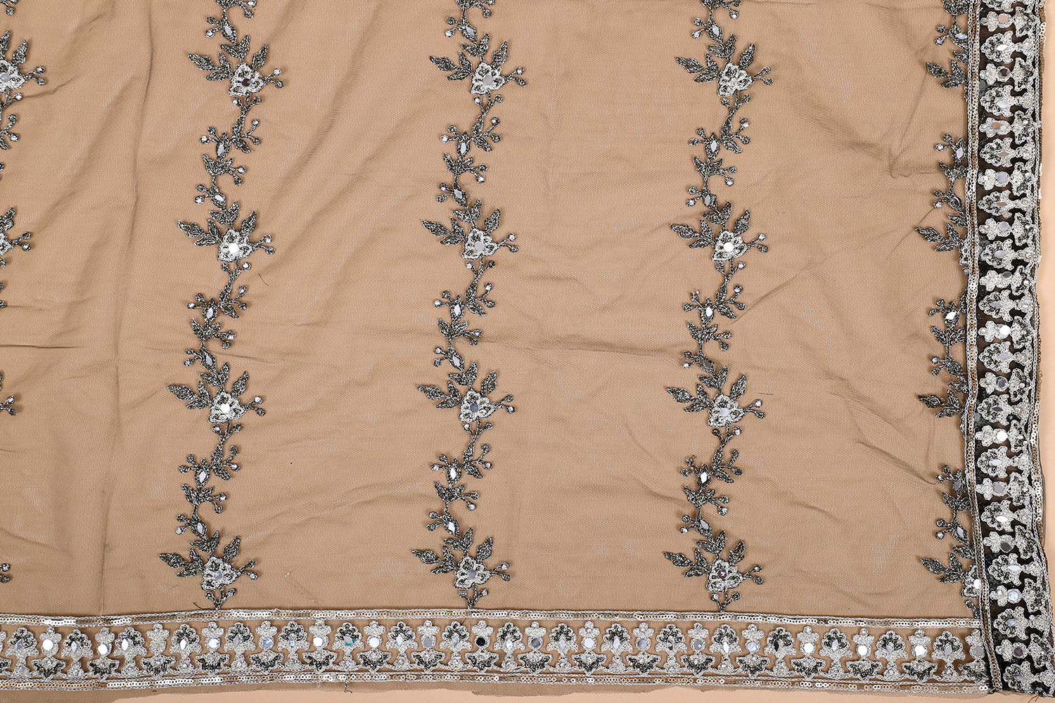 Black Net Embroidered Crop Top With Threads