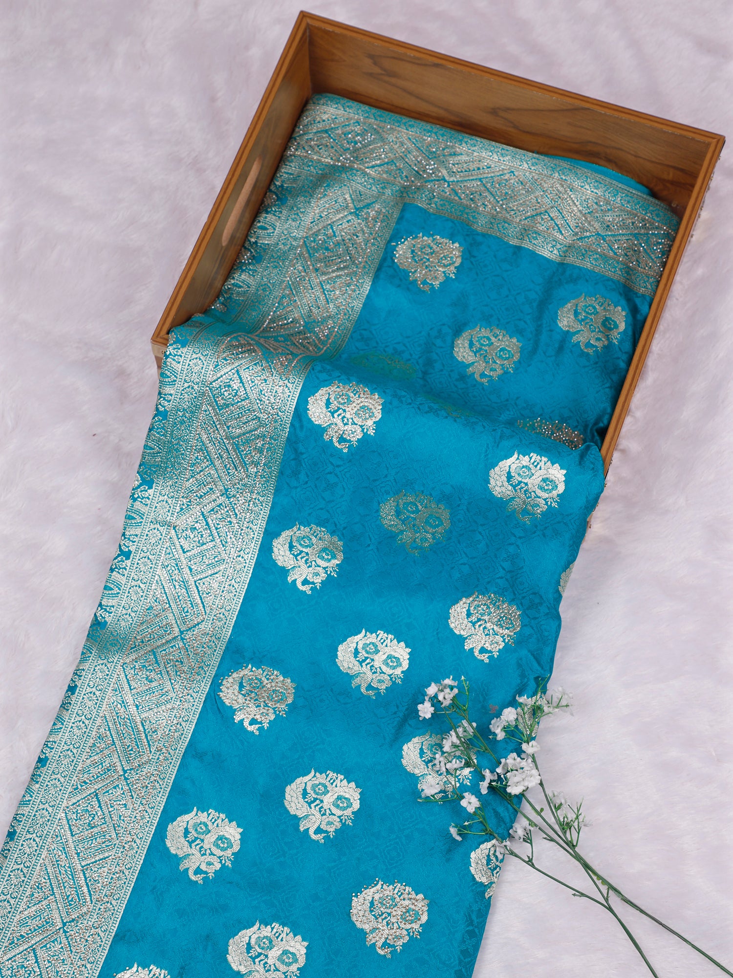 Red-Blue Crownline Silk Saree with Precision Swarovski Sequin Work