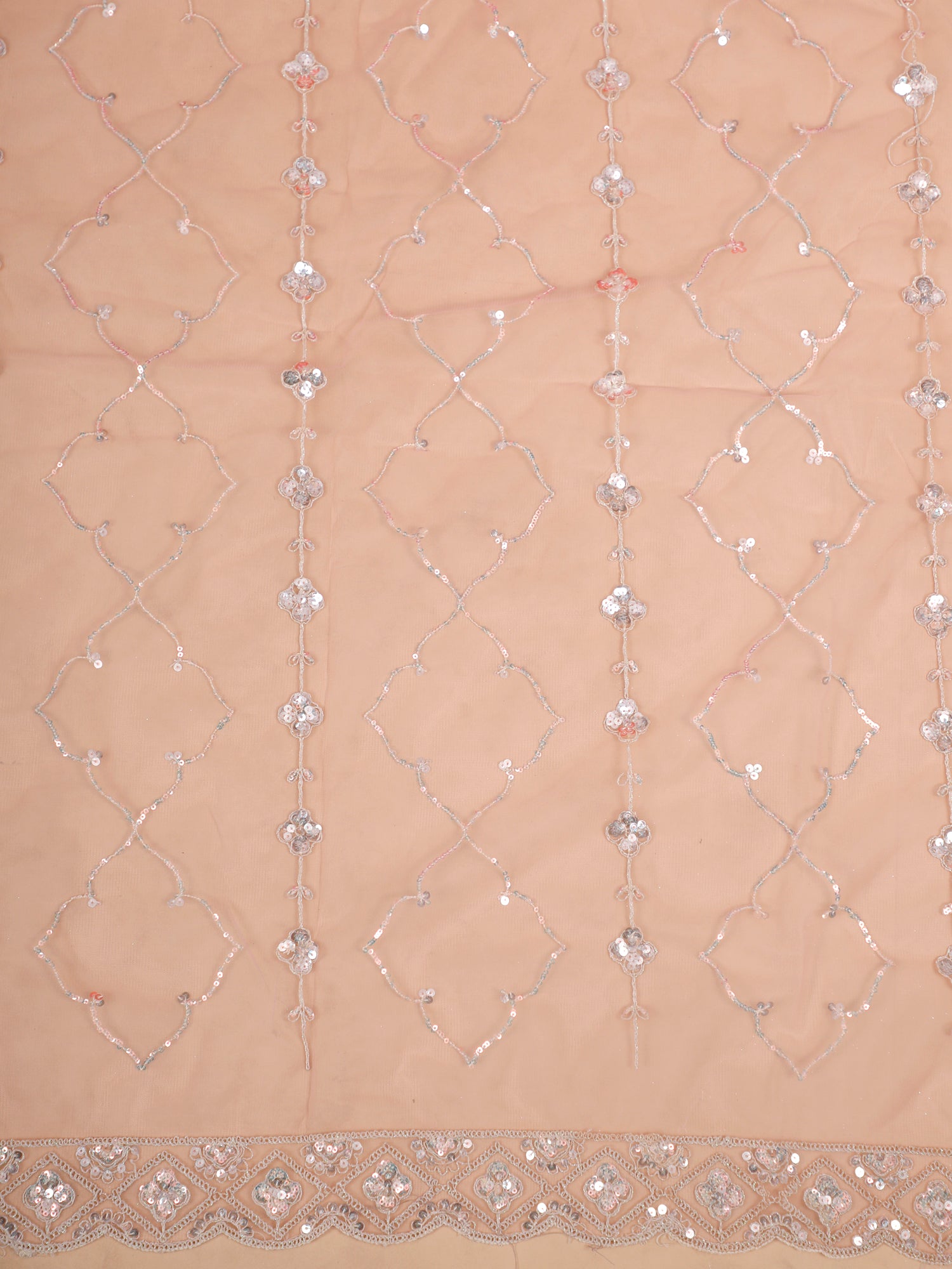 Light Pink Meher-E-Rose Beads &amp; Sequin Embellished Net Lehenga