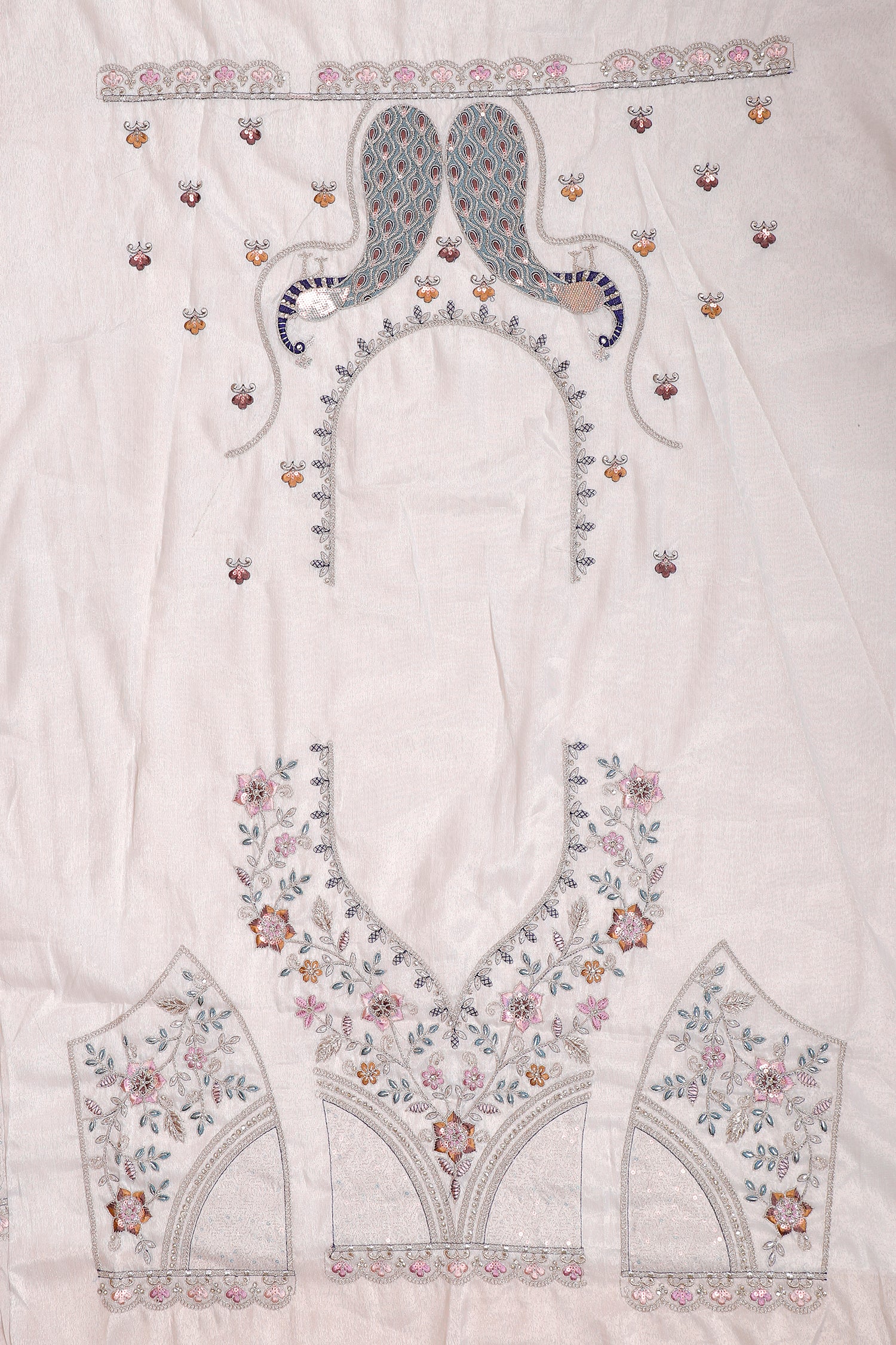 White Shimmer Lehenga With Multi Thread