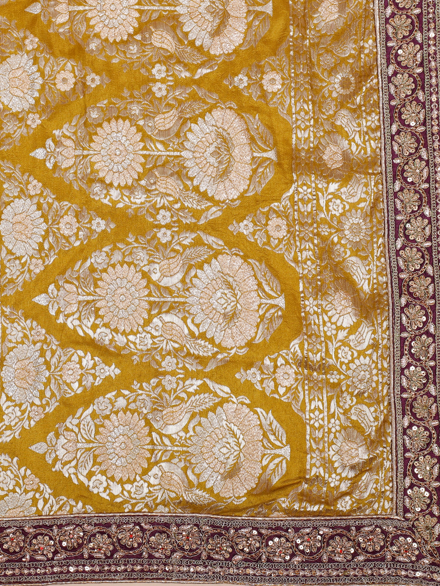 Wine-Mustard Luxe Heritage Silk Lehenga With Banarasi &amp; Jarkan Embellishments