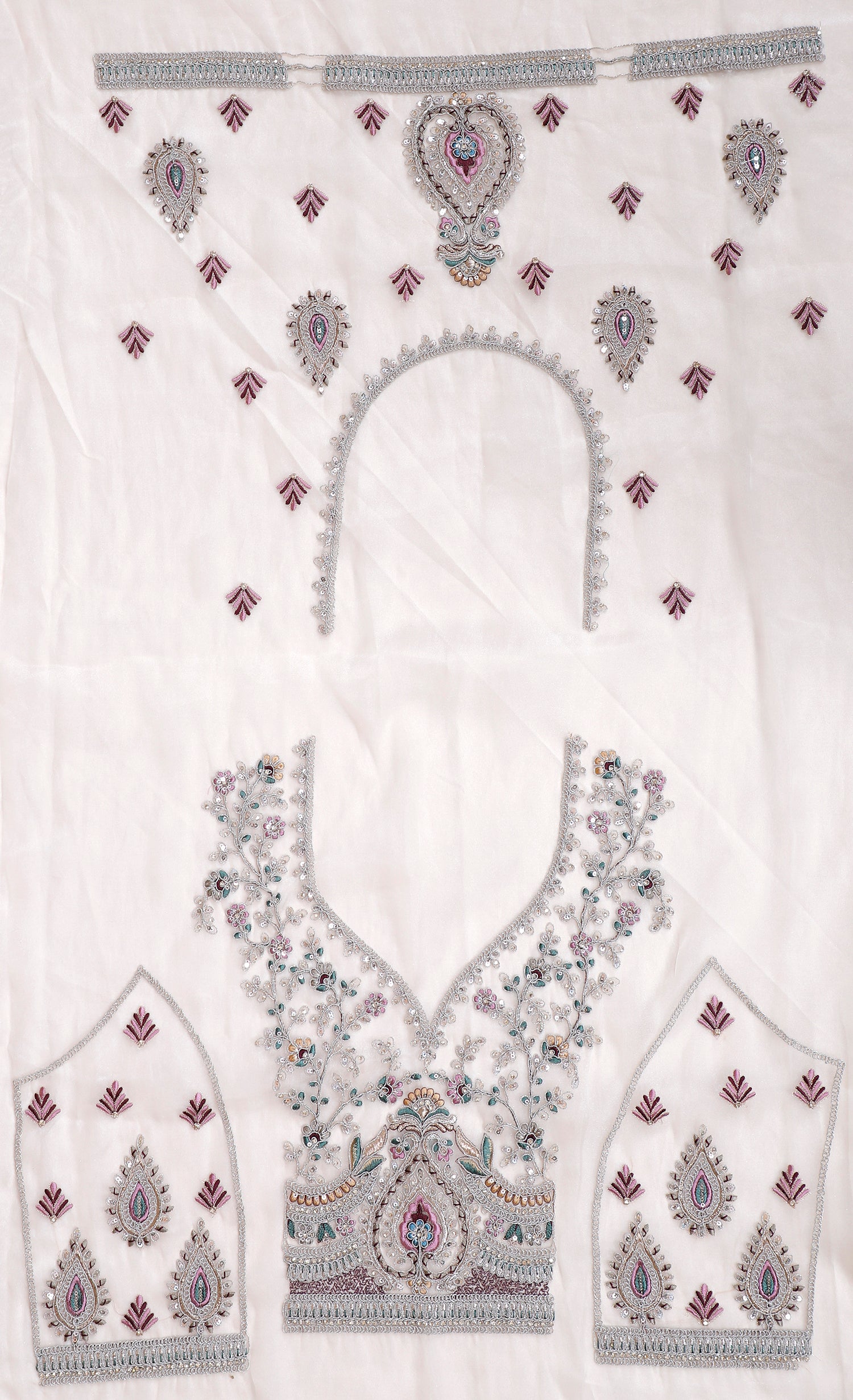 White Shimmer Lehenga With Multi-Thread, Jarkan &amp; Sequin