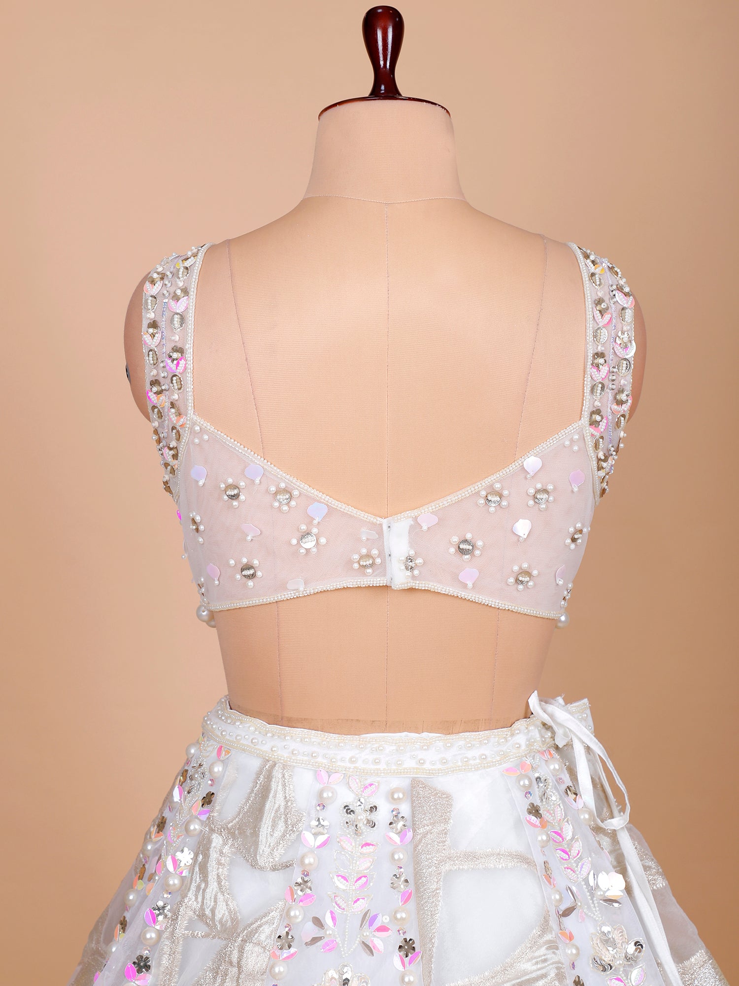 White Net Lehenga With Appliqué,