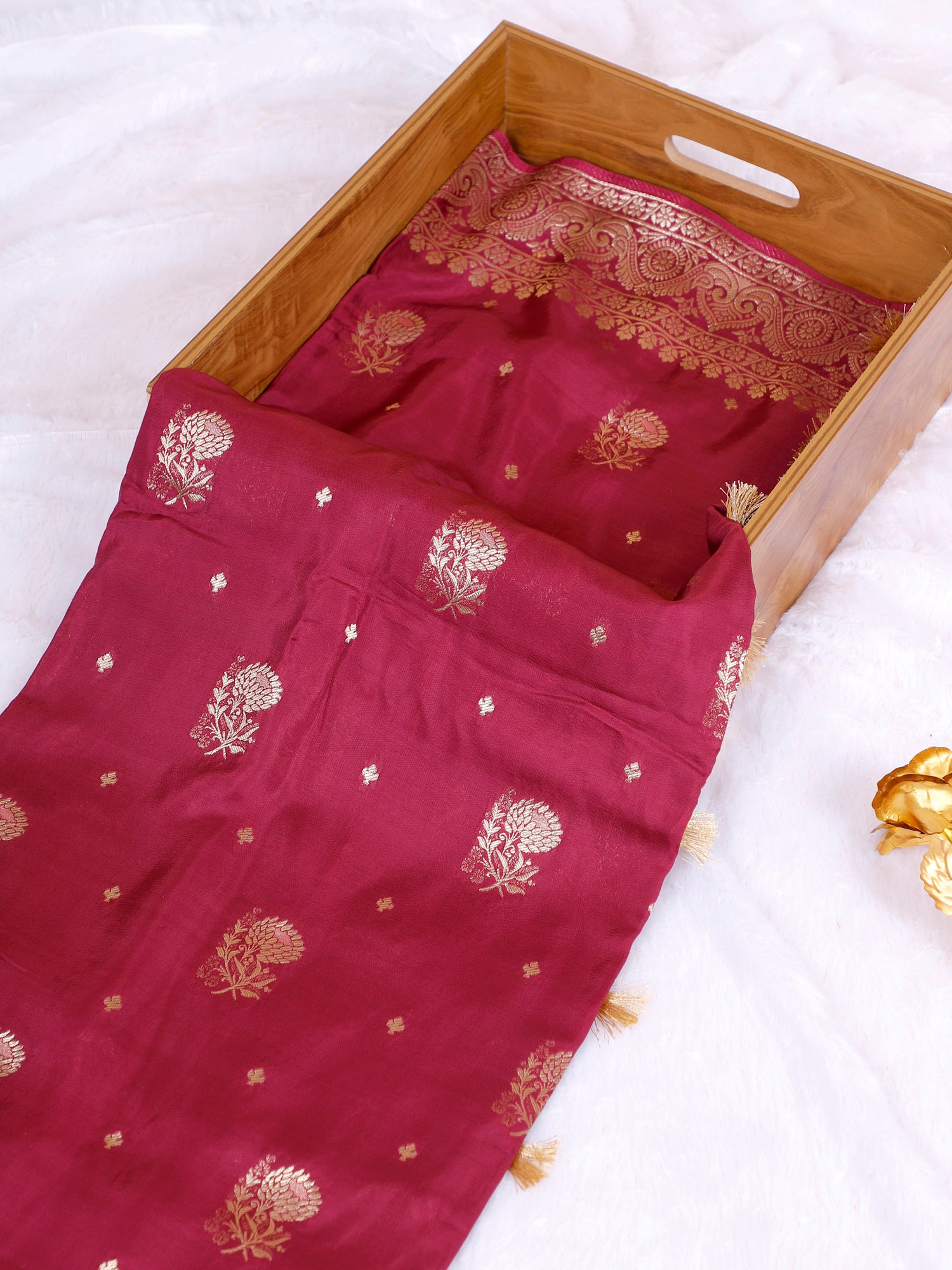 Cherry Empress Silk Saree with Zardosi Diamond Artistry