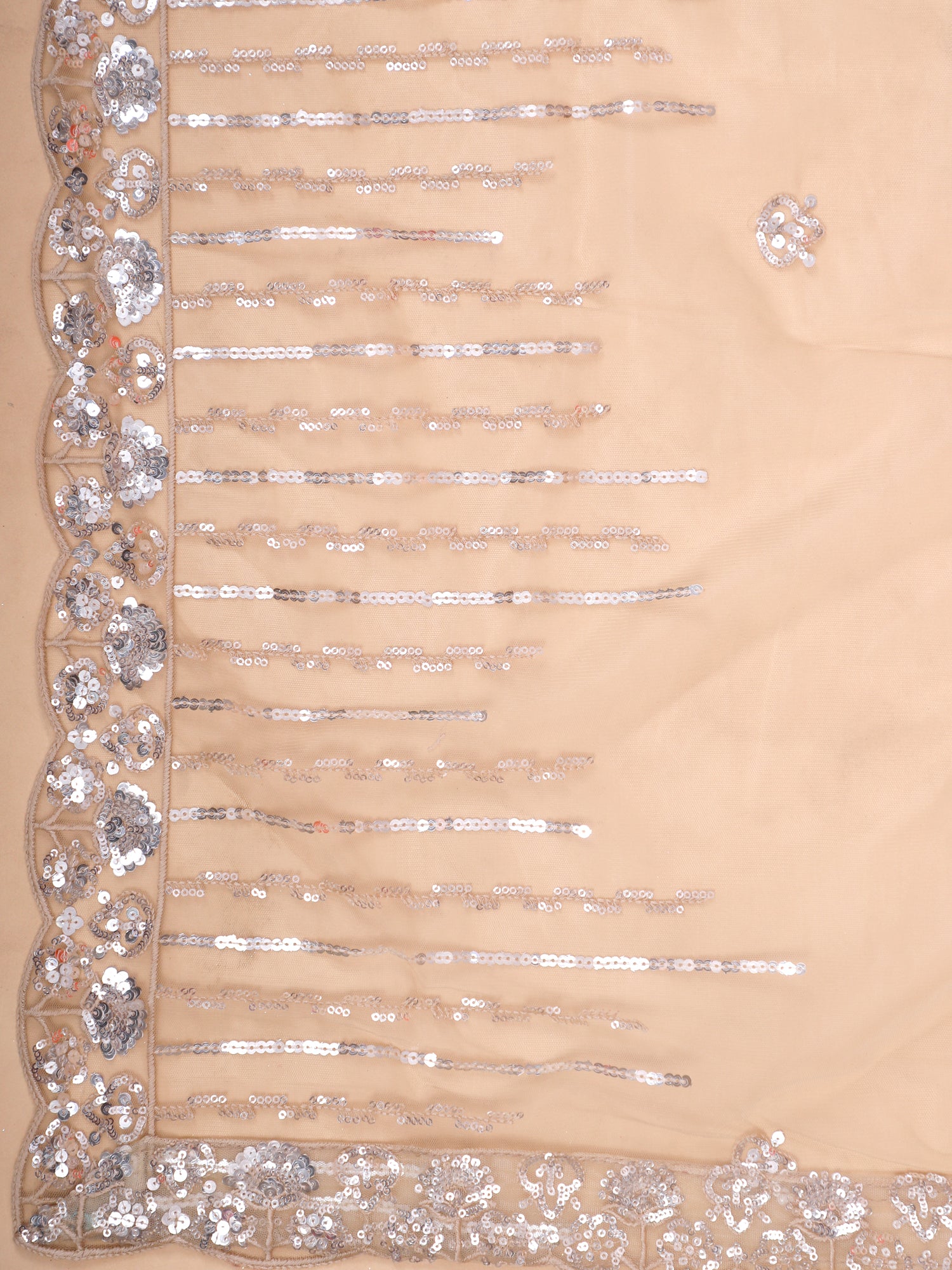 Chickoo Velvet Glow Beads &amp; Sequin Crafted Net Lehenga