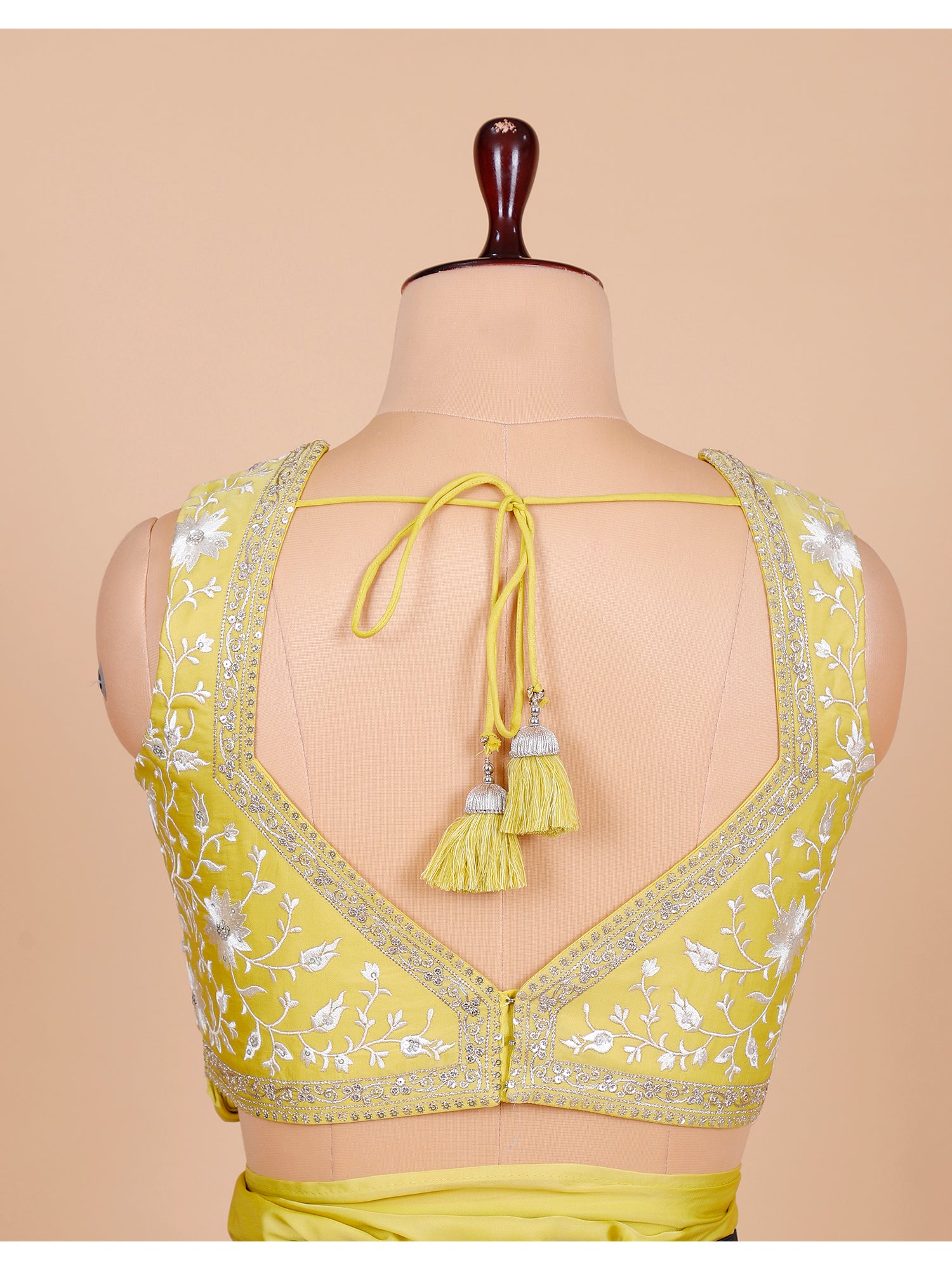 Lemon Yellow Saree With White Embroidery