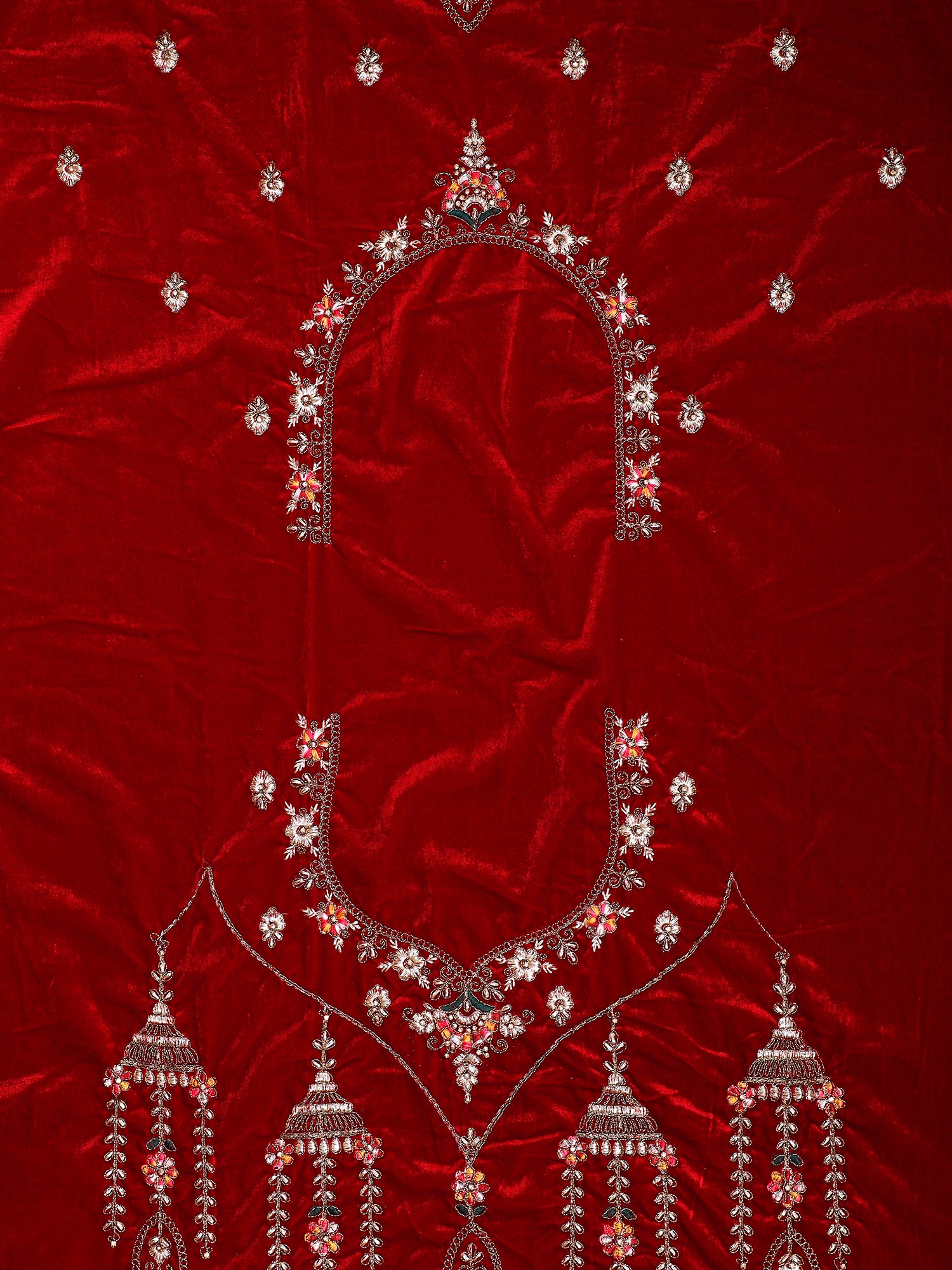 Red Maroon Velvet Bridal Lehenga