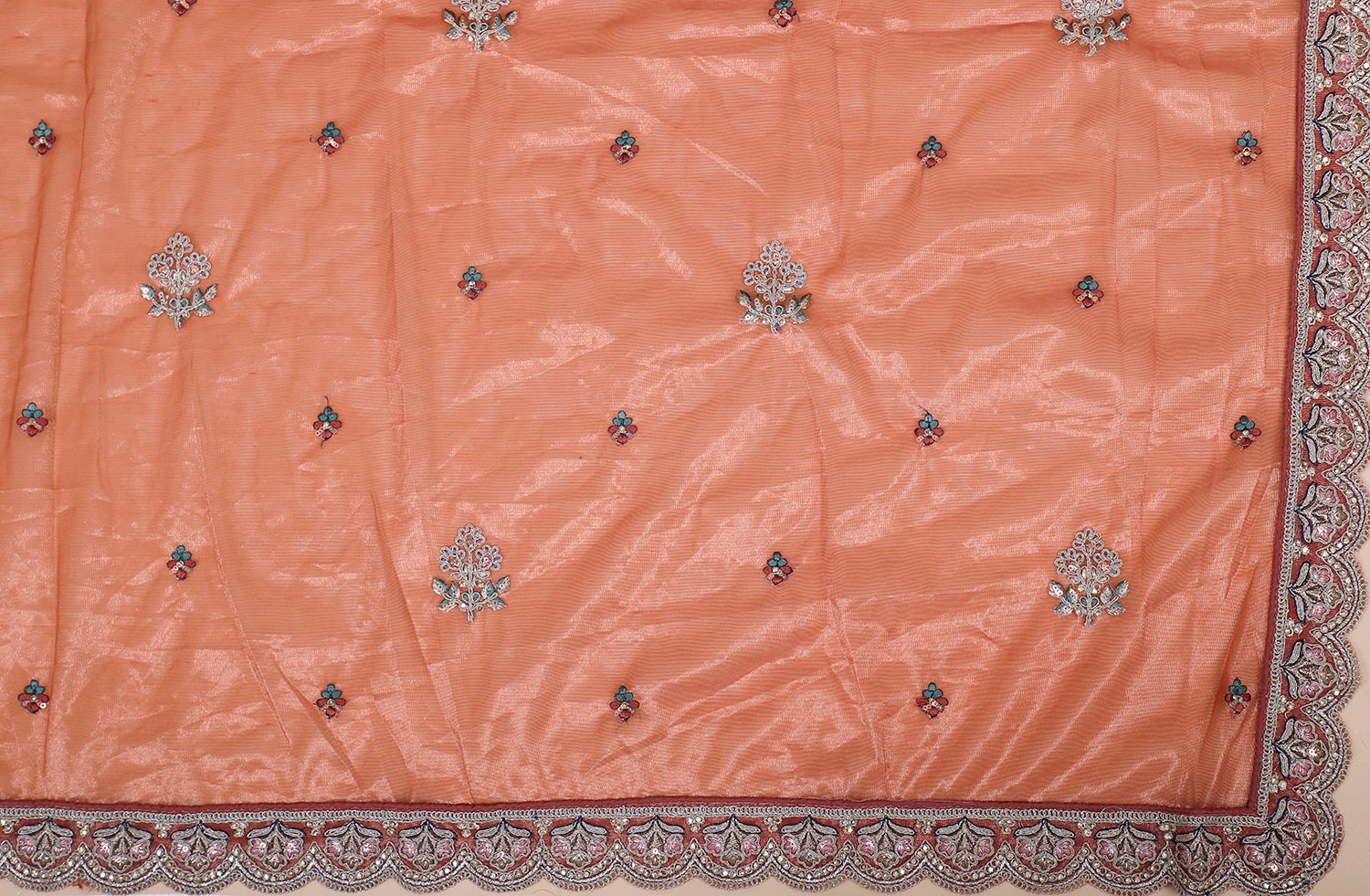 Dark Red Shimmer Lehenga With Multi Work