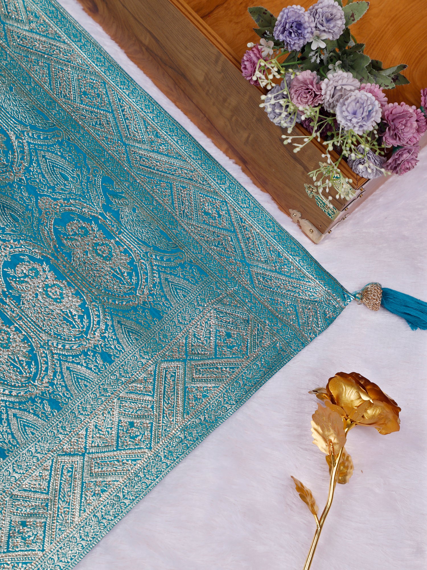 Red-Blue Crownline Silk Saree with Precision Swarovski Sequin Work