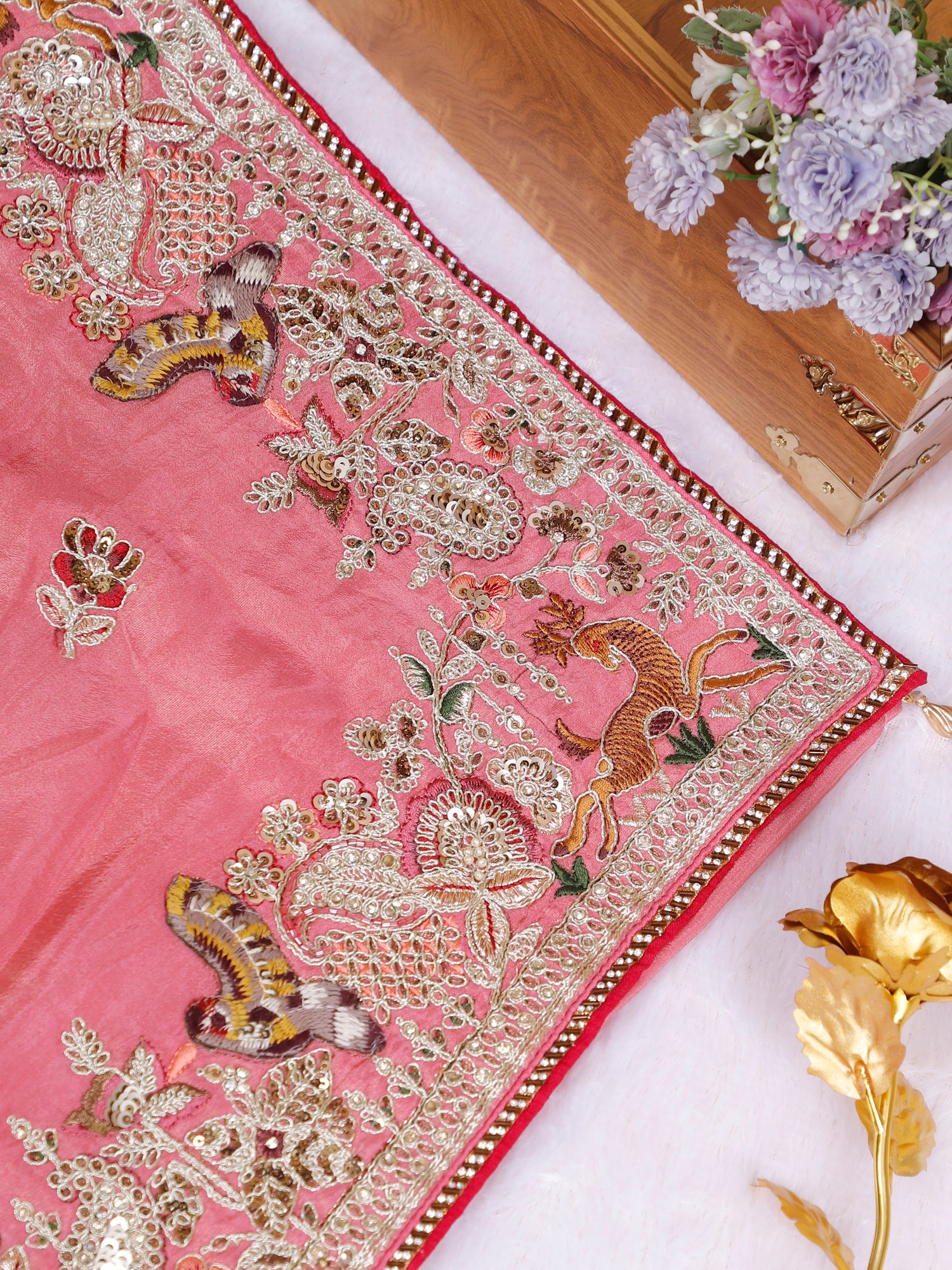 Pink Regal Weave Silk Saree with Diamond Thread Work