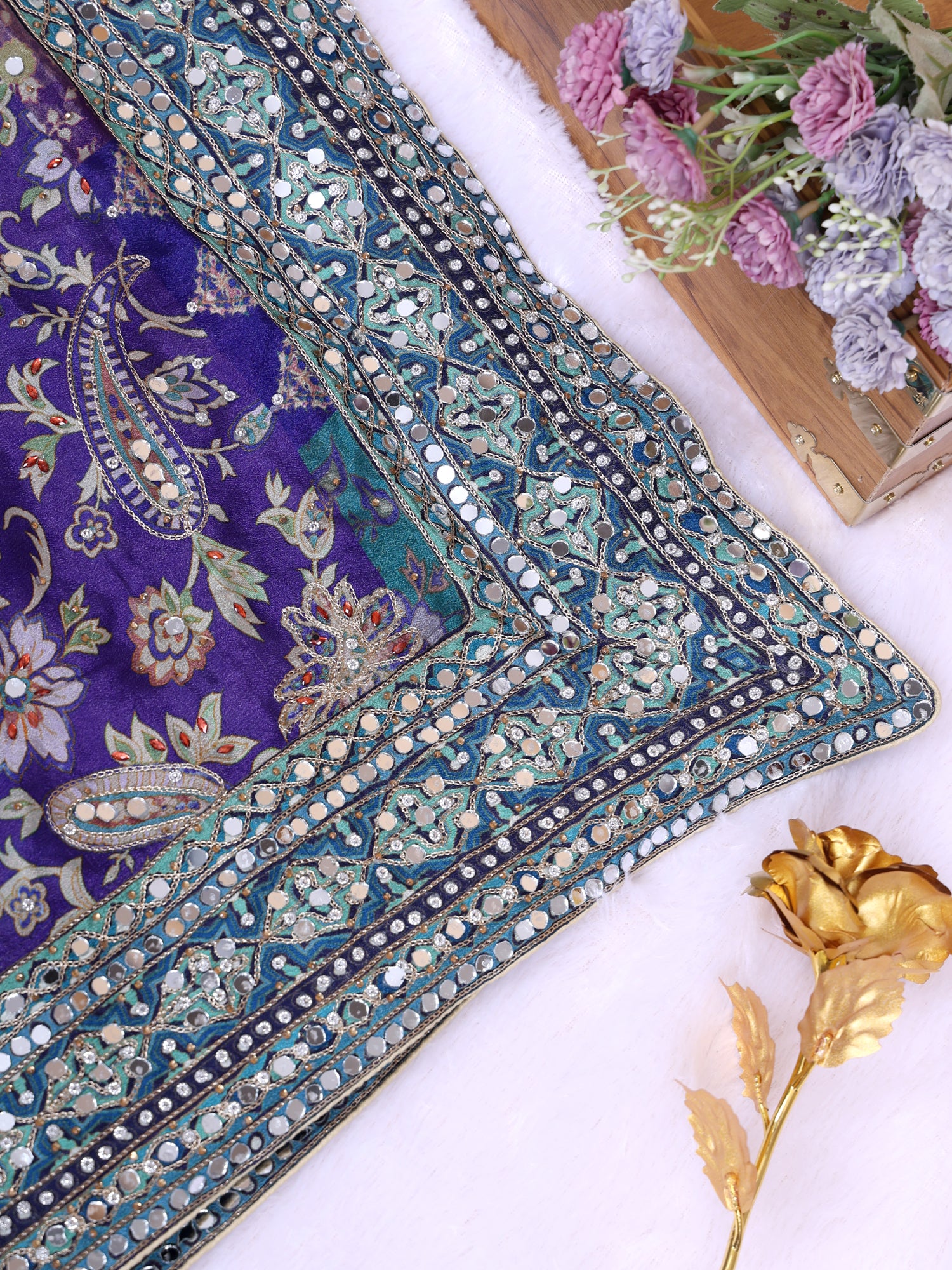 Celestial Blue Grace Mirror &amp; Gota Patti Handcrafted Saree