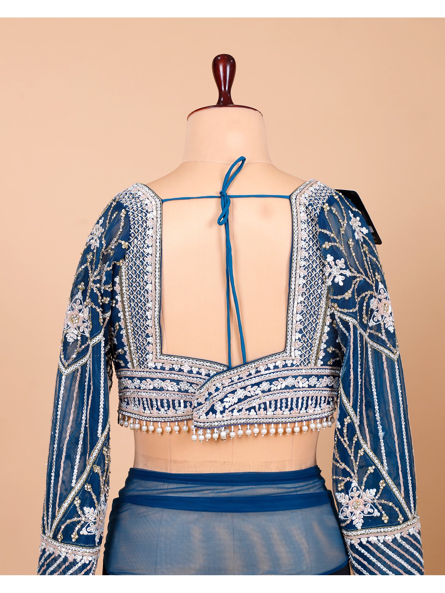 Blue Net Designer Mirror Saree