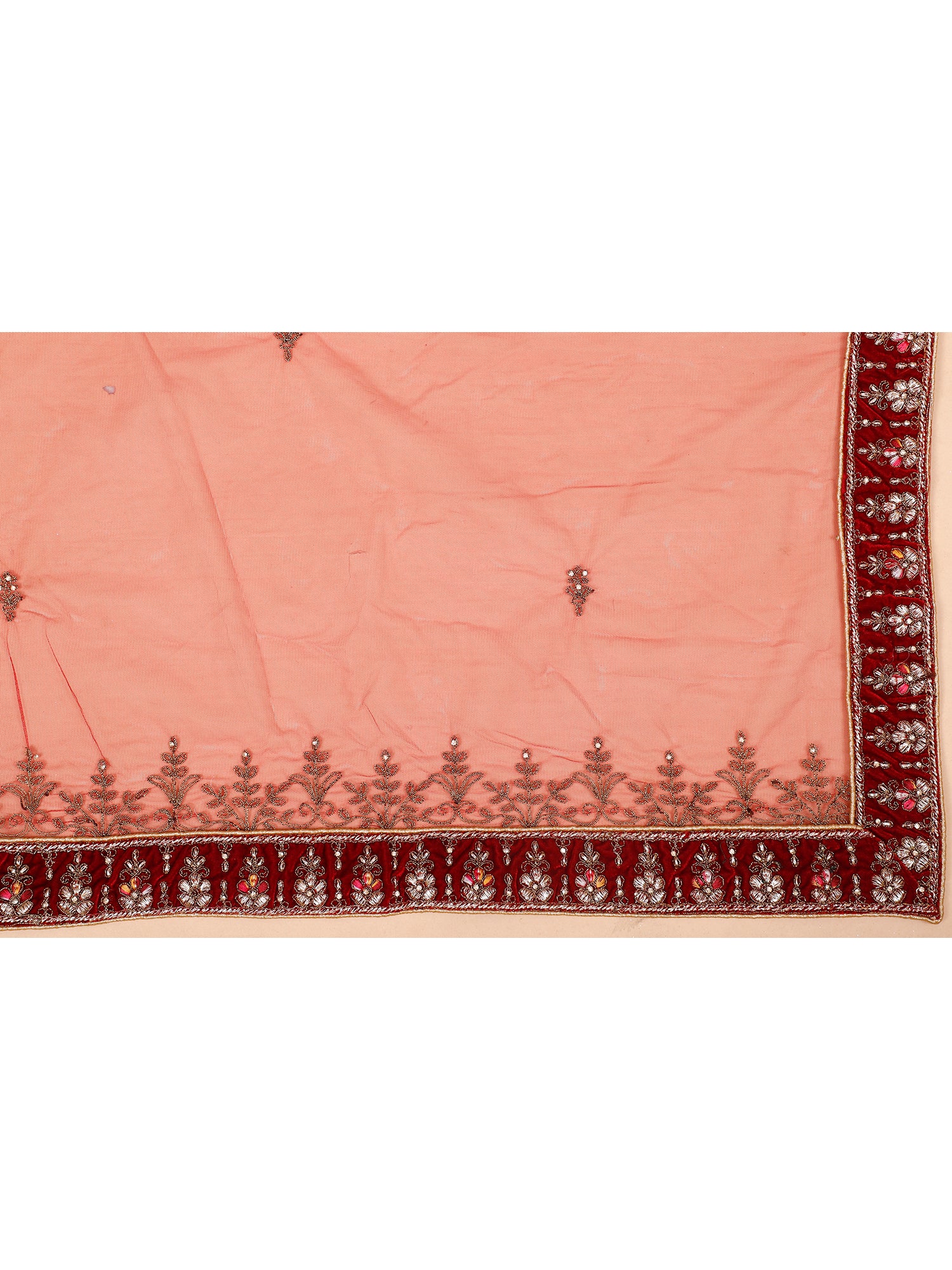 Embroidered Maroon Velvet Bridal Lehenga