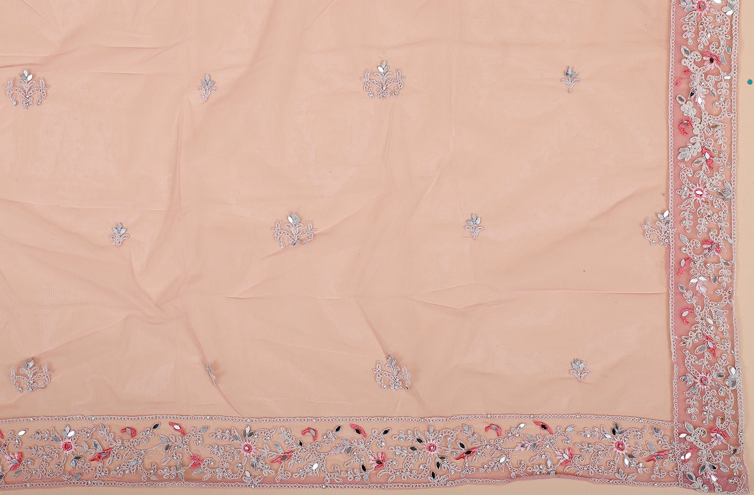 Baby Pink Heavy Net Embroidered Crop Top