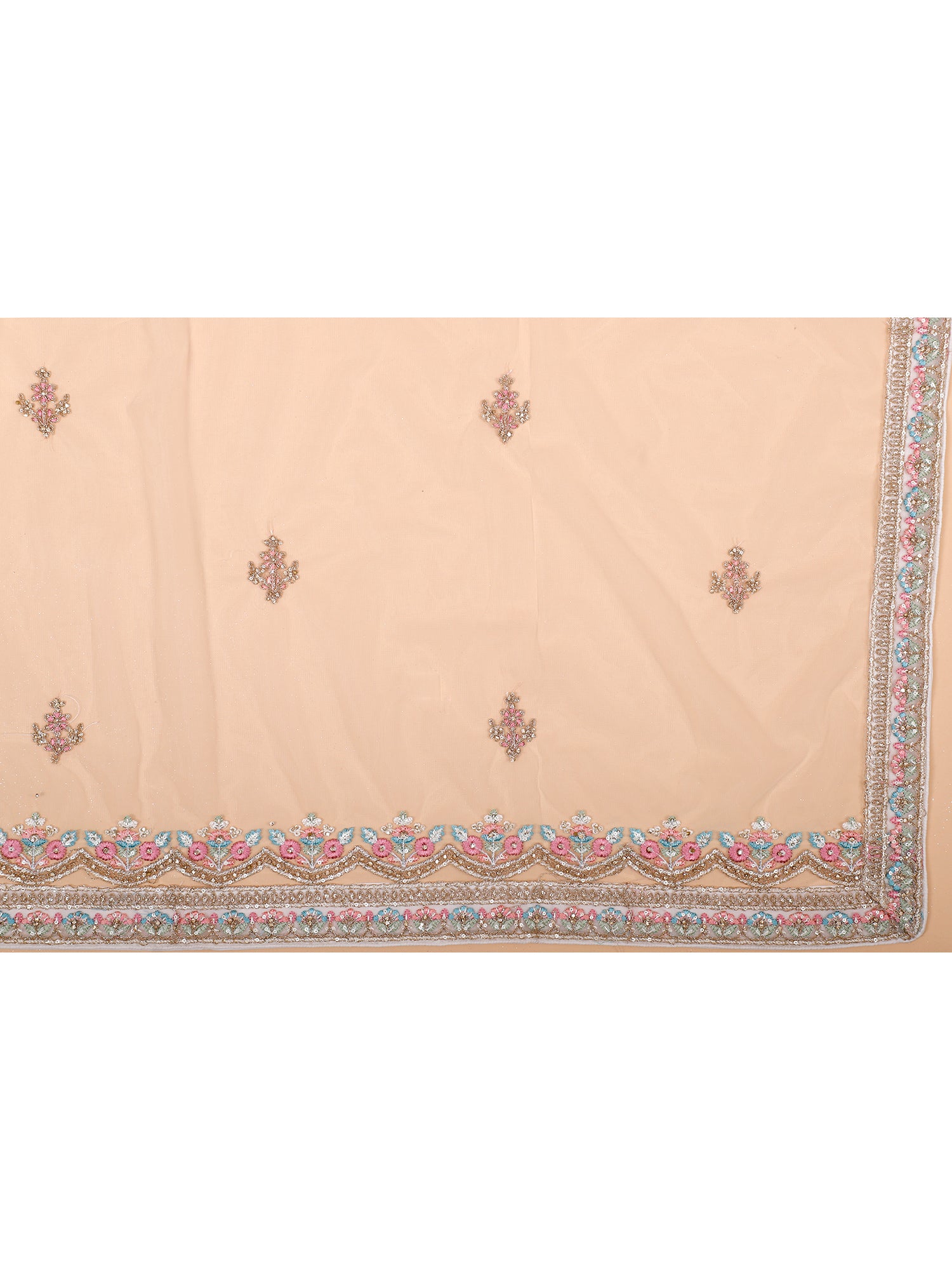 White Satin Silk Lehenga With Embroidery &amp; Sequins