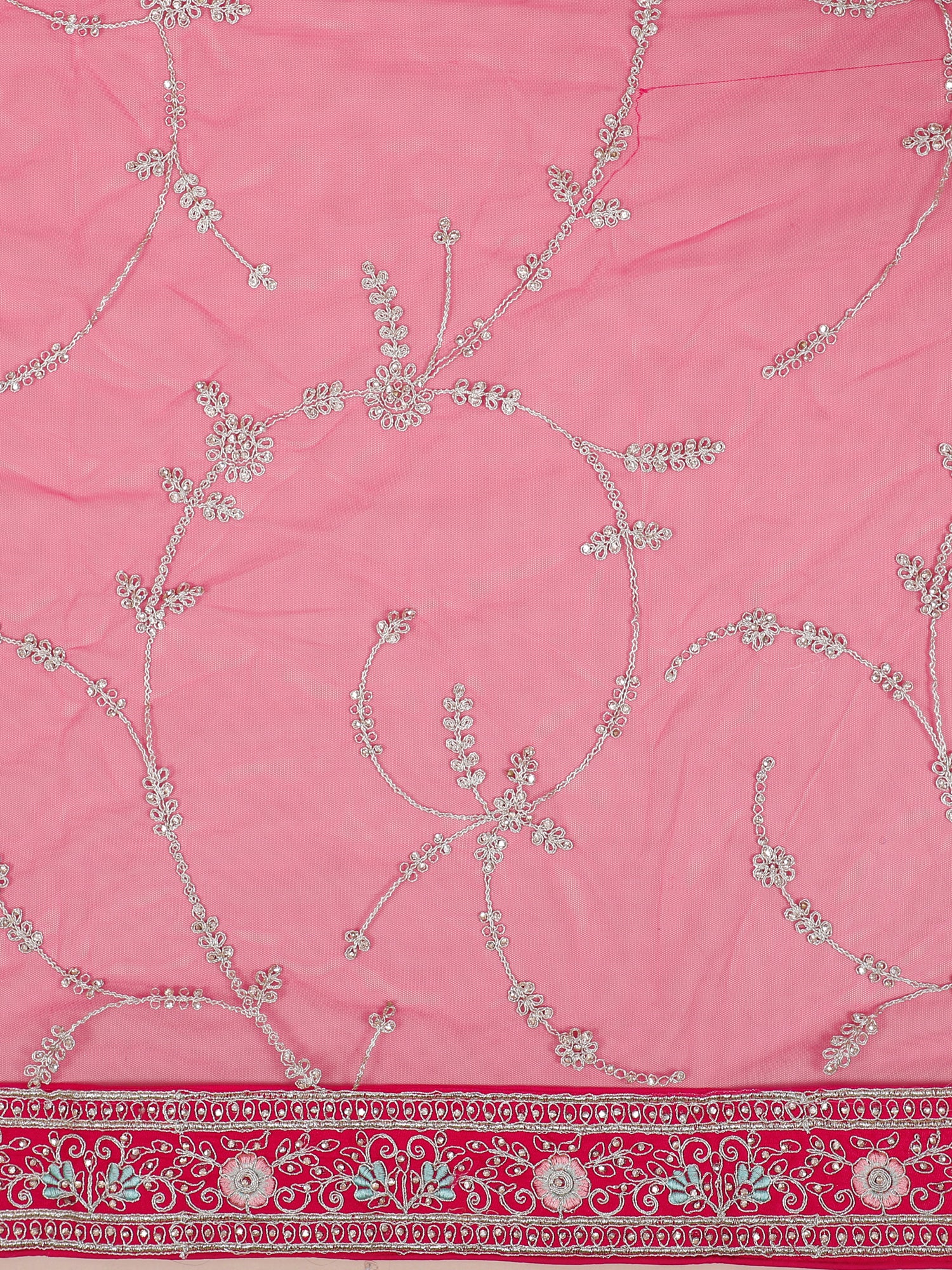 Rosy Pink Silk Lehenga With Thread Art &amp; Diamond