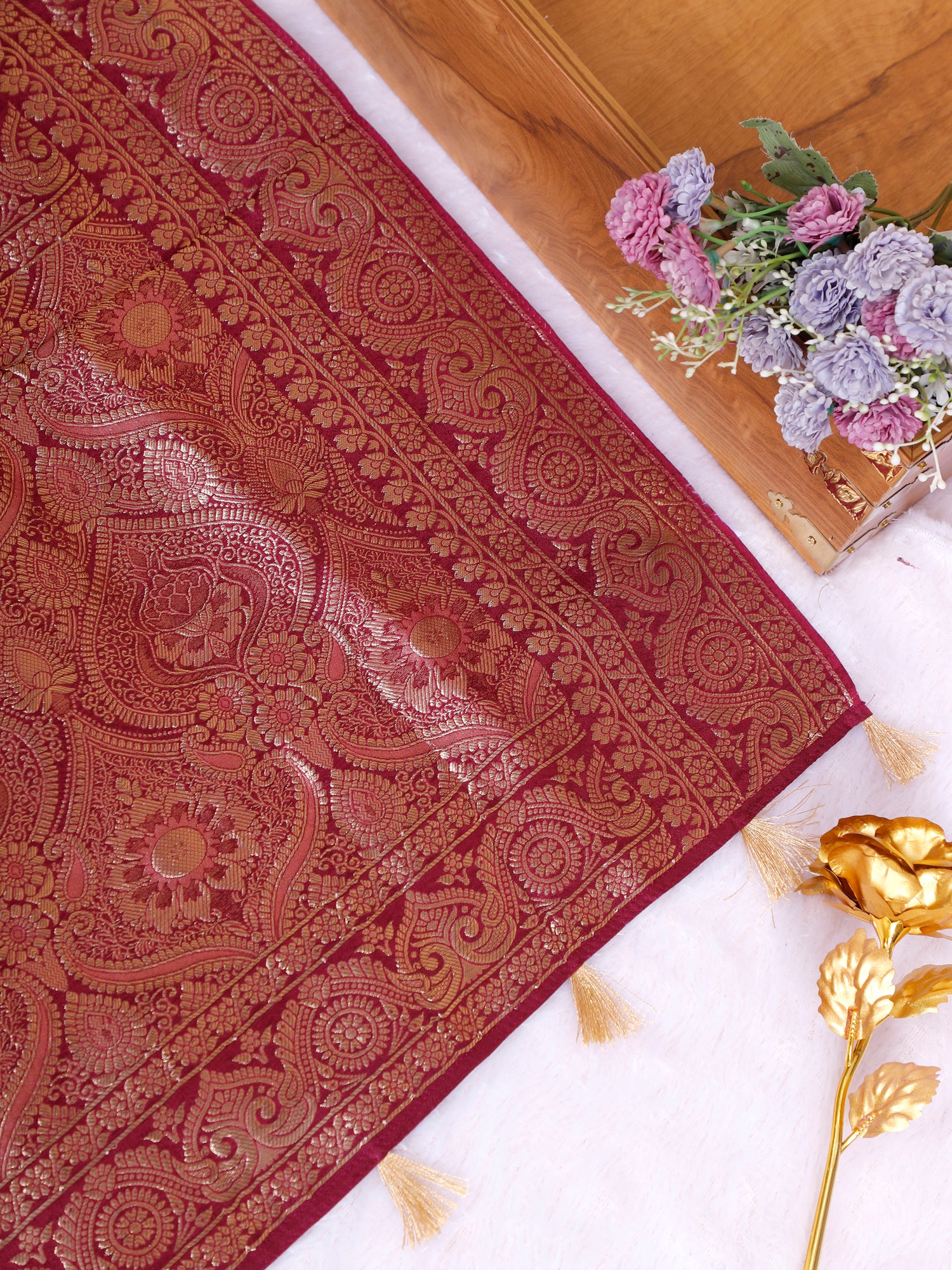 Cherry Empress Silk Saree with Zardosi Diamond Artistry