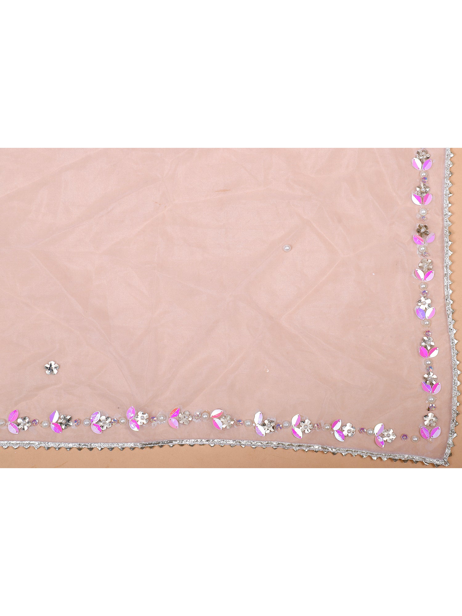 White Net Lehenga With Appliqué,