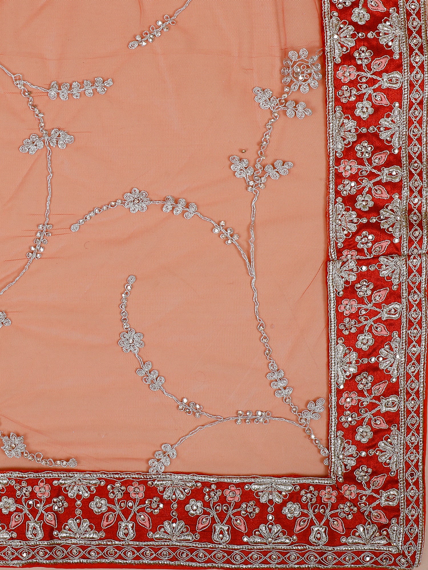 Elegant Rust Orange Silk Lehenga With Jarkan &amp; Diamonds