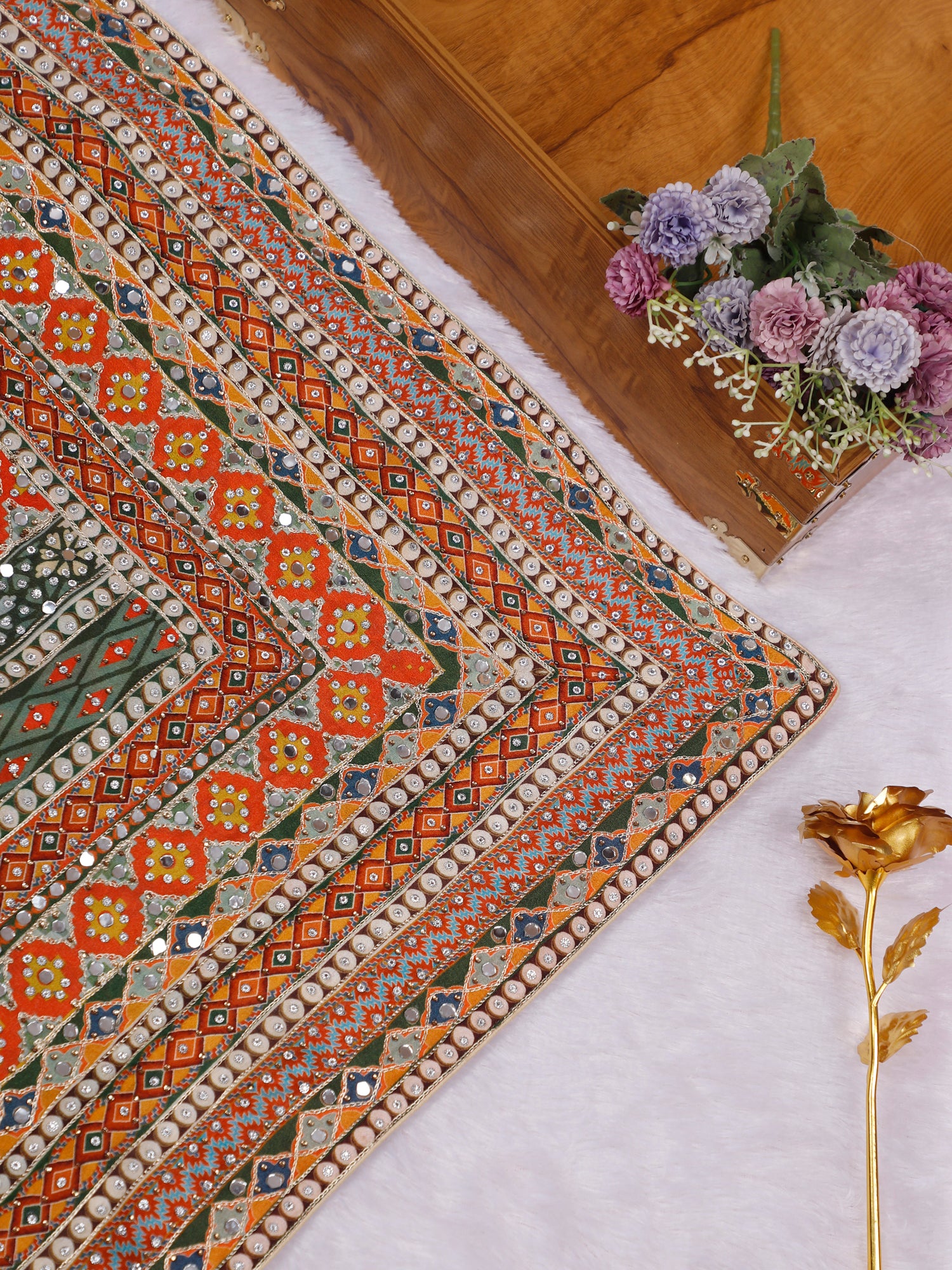 Multicolor Royal Drape Chinon Saree